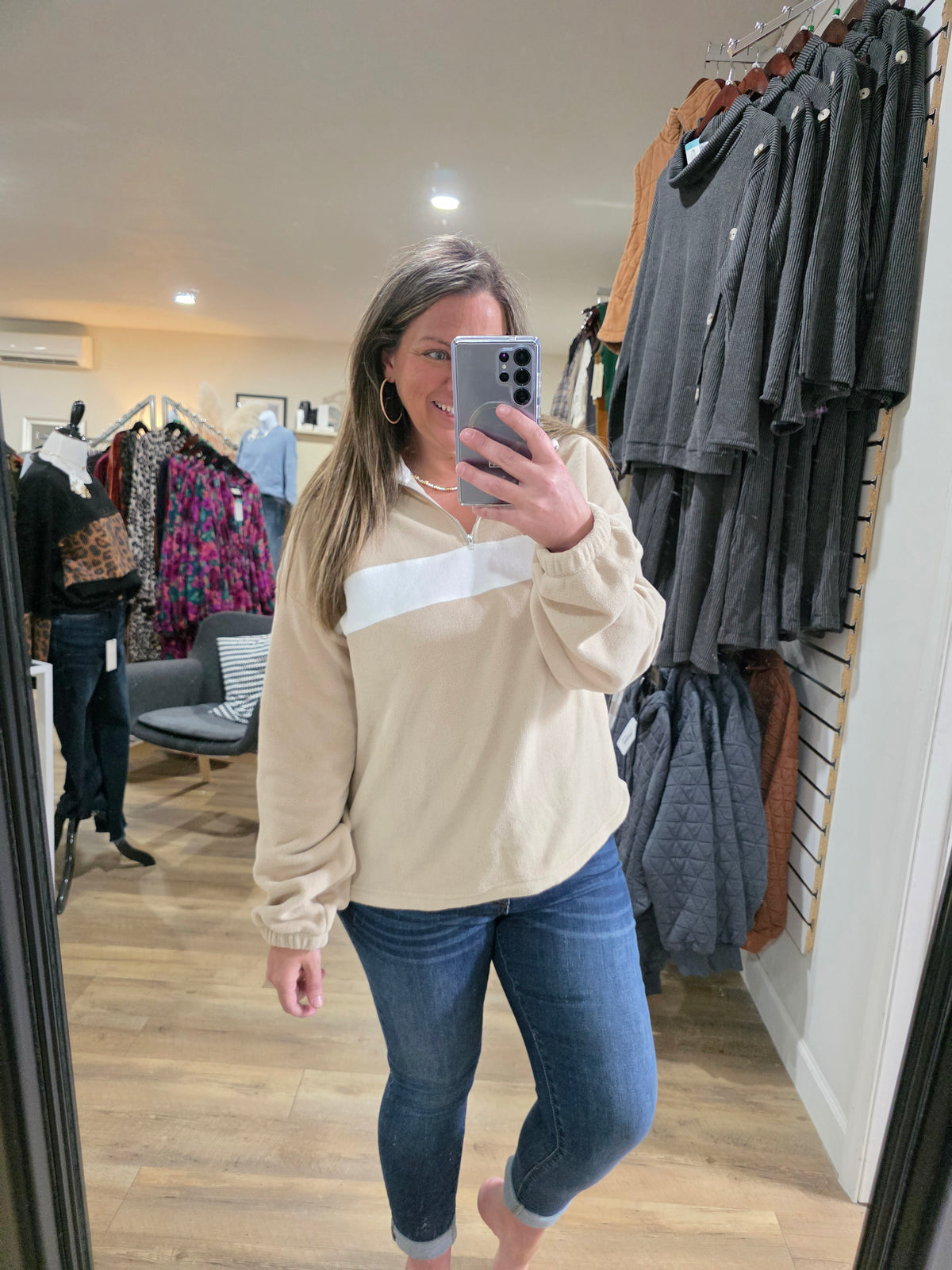 MOCHA COLORBLOCK FLEECE QUARTER ZIP