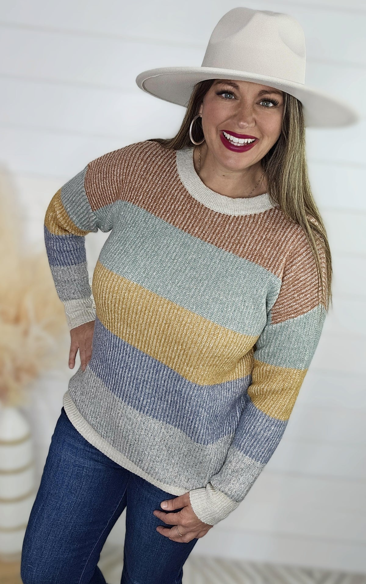 COPPER MULTI COLOR STRIPED SOFT PULLOVER SWEATER