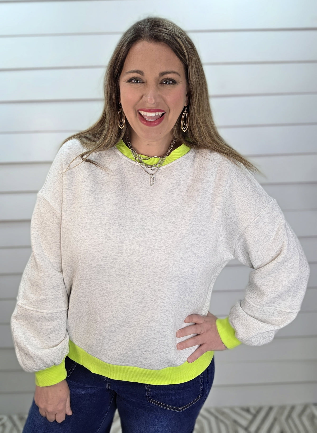 GREY/NEON GREEN PULLOVER SWEATSHIRT