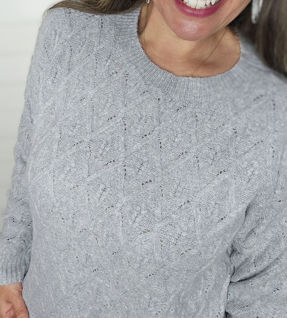 HEATHER GREY TEXTURED SOFT LIGHT WEIGHT SWEATER