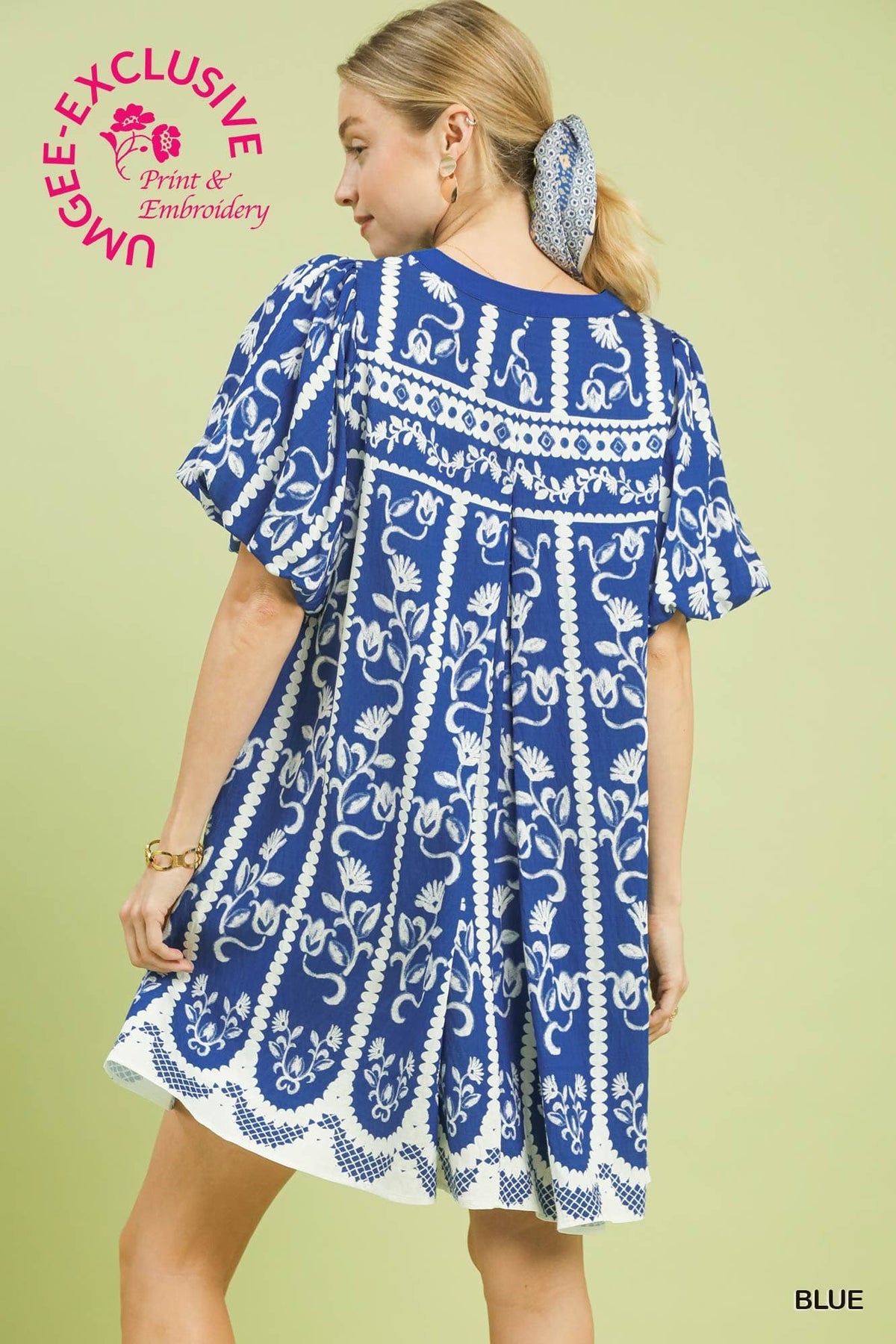 BLUE FLORAL PRINT WOVEN DRESS