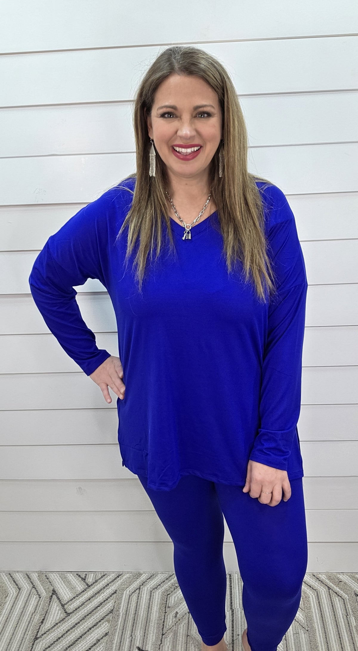 BUTTER LEGGING V NECK SET - ROYAL