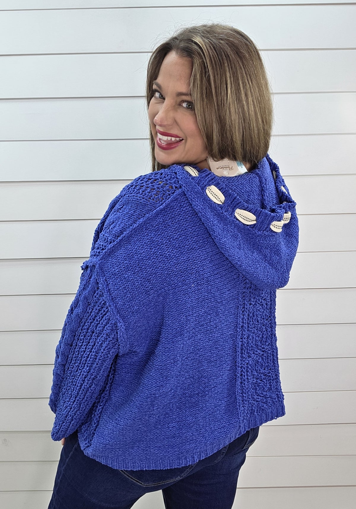 POL OVERSIZED BLUE HOODED SWEATER
