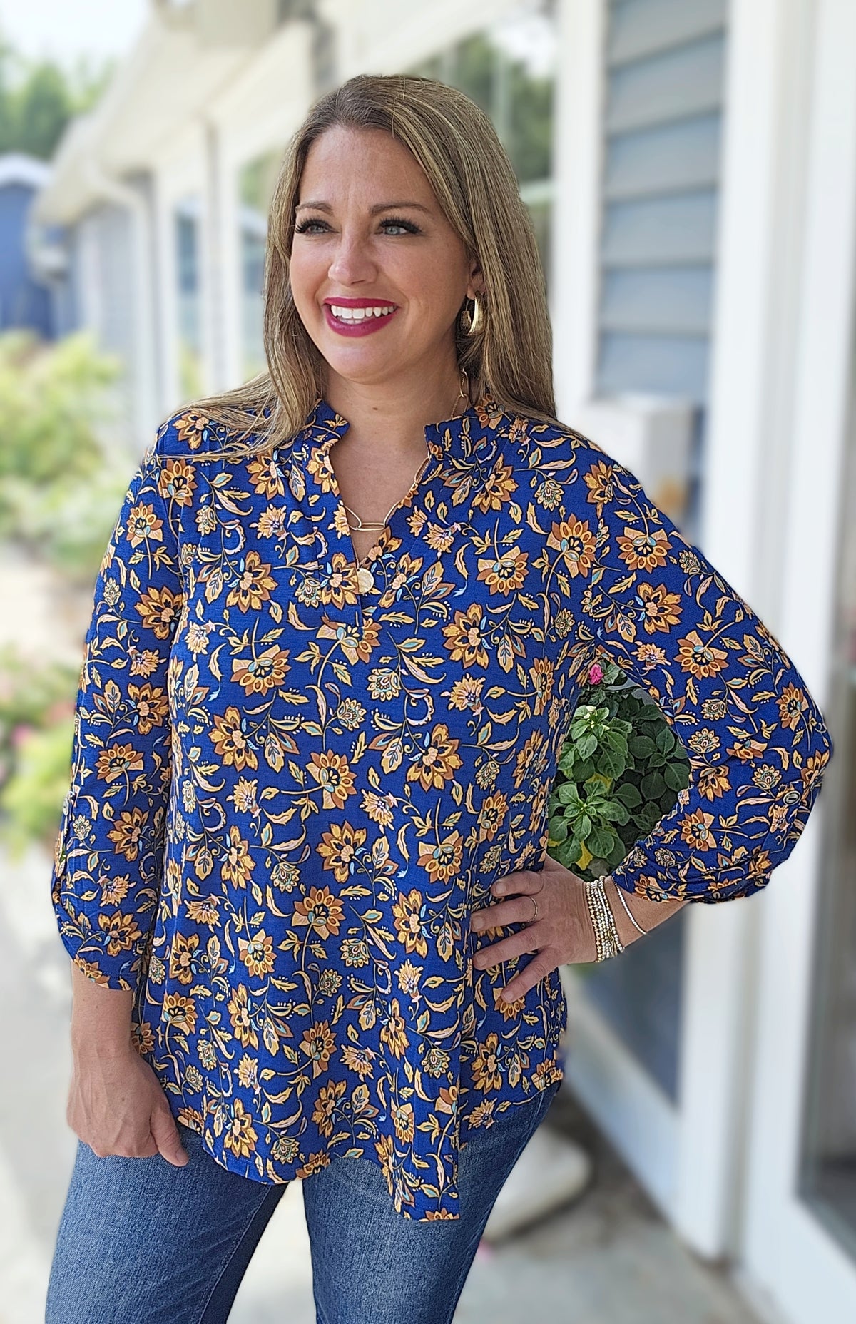 DEAR SCARLETT NAVY/GOLD FLORAL 3/4 SLEEVE LIZZY