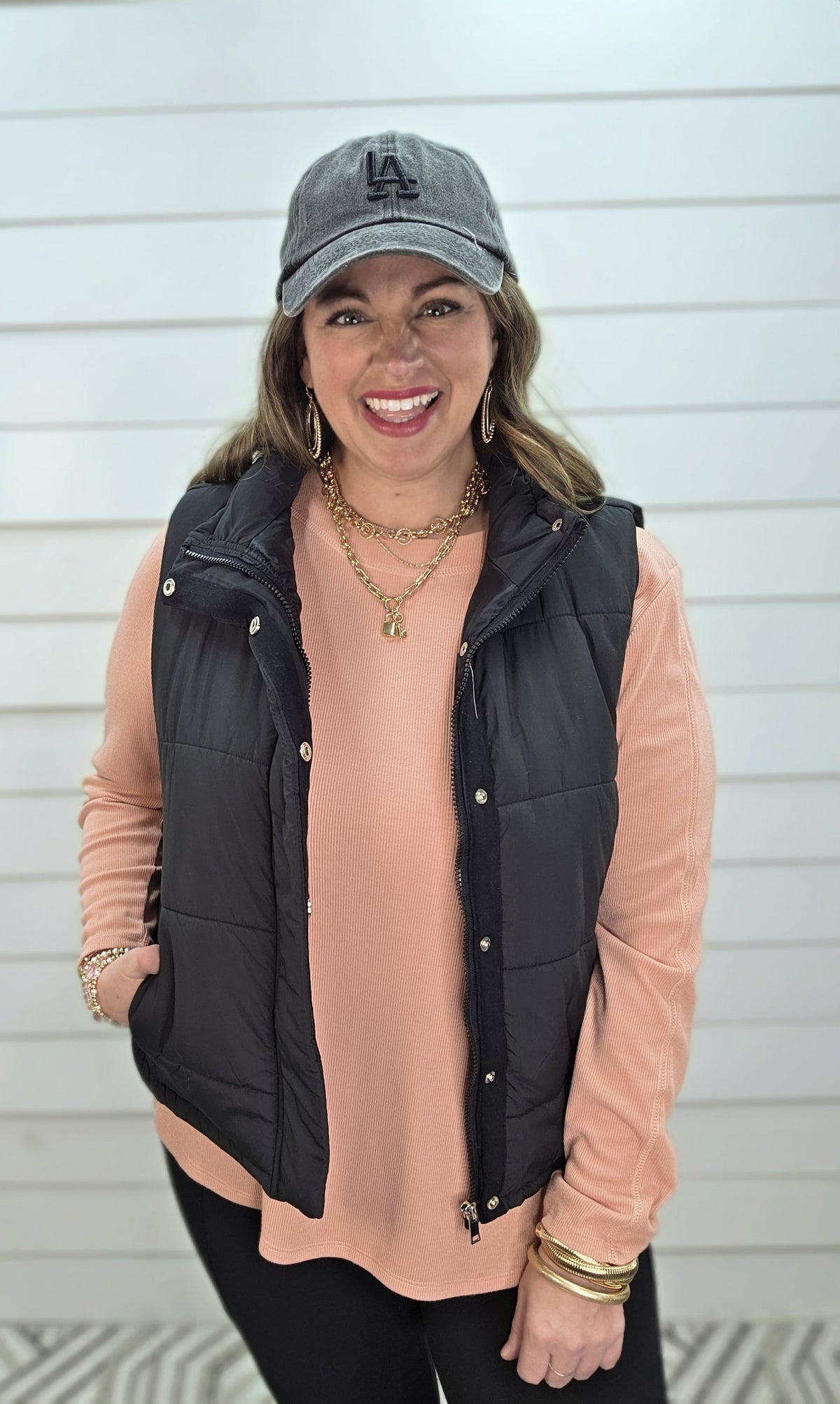 BLACK FULL ZIP PUFF VEST