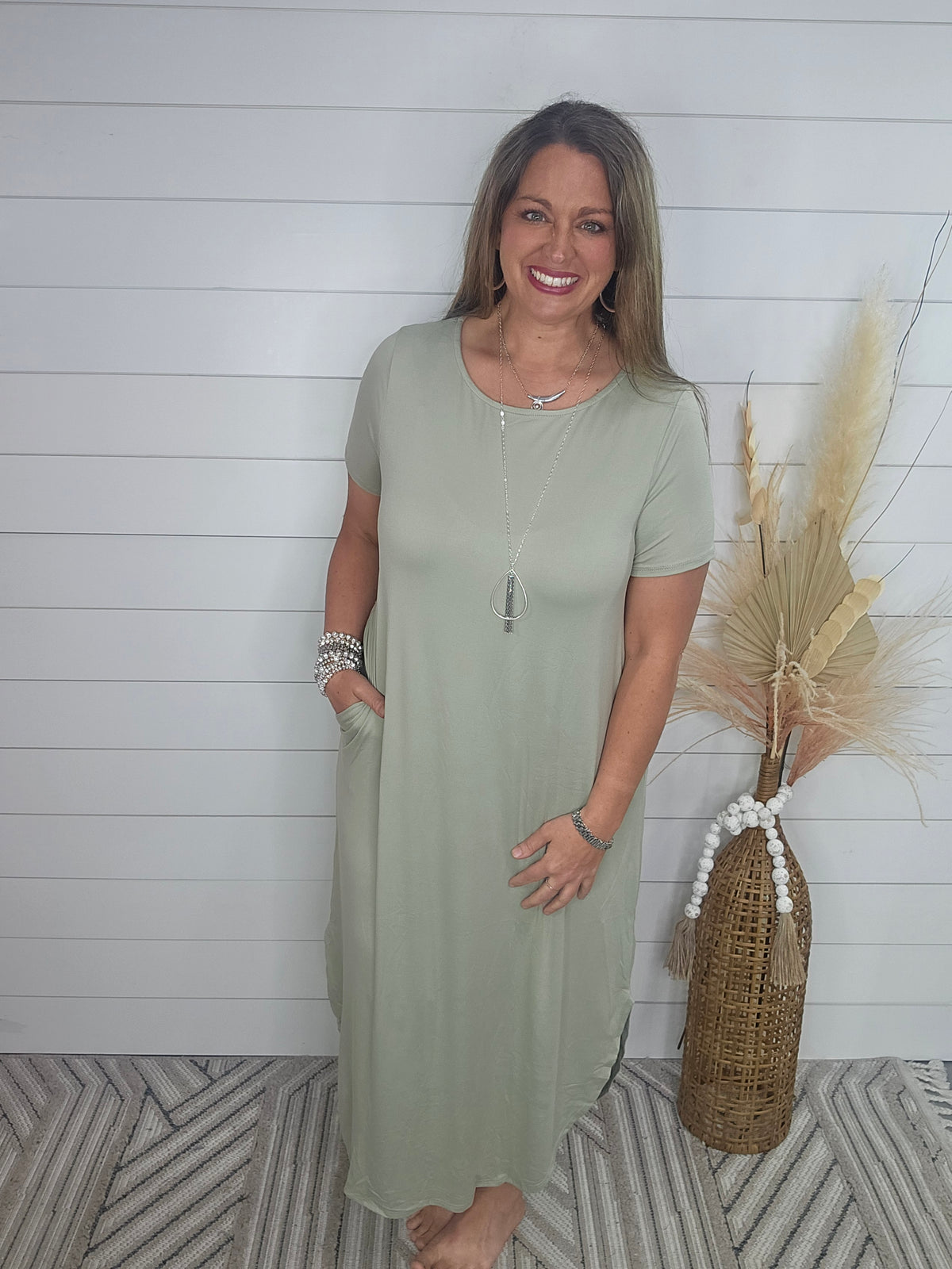 BUTTER SOFT POCKET DRESS - SAGE