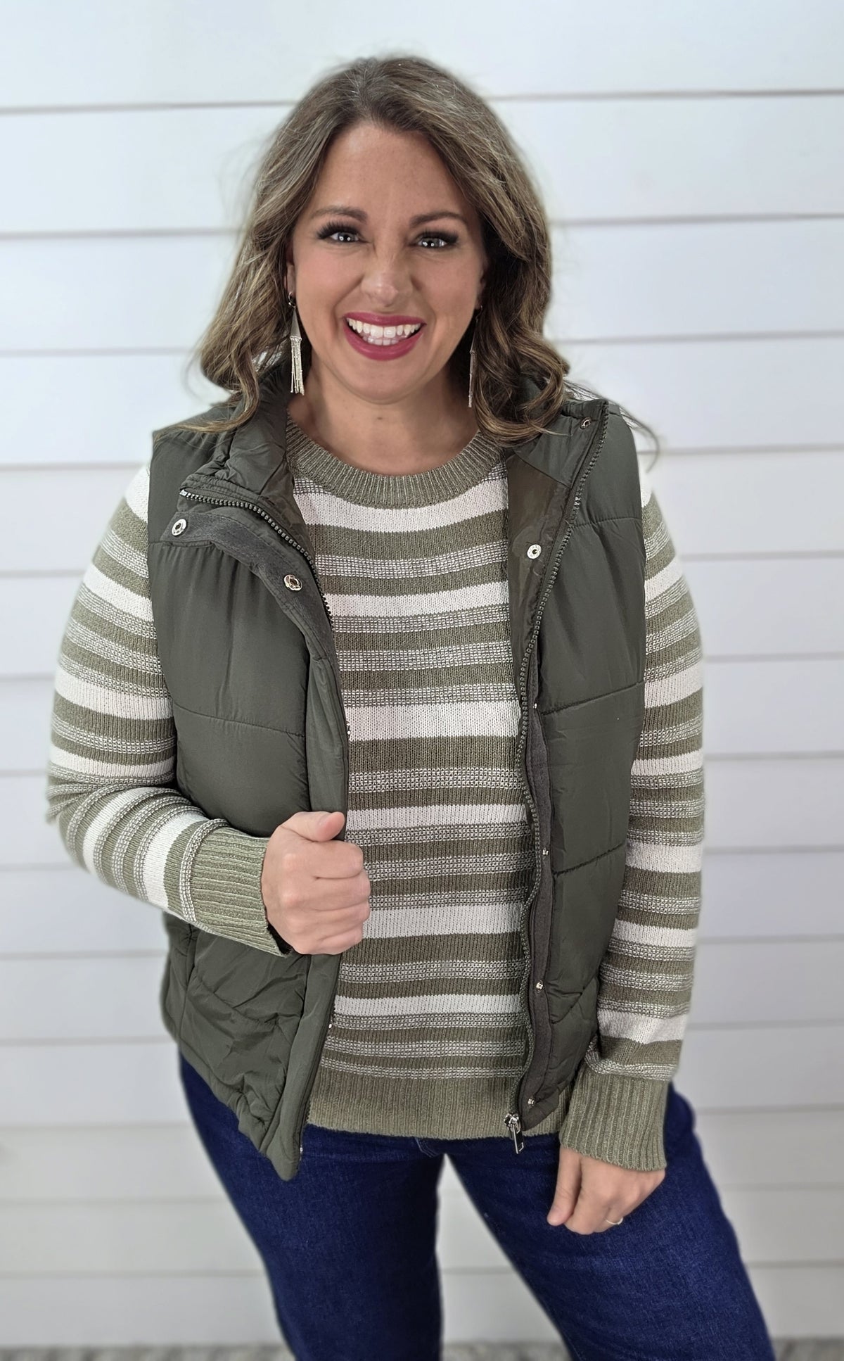 OLIVE FULL ZIP PUFF VEST