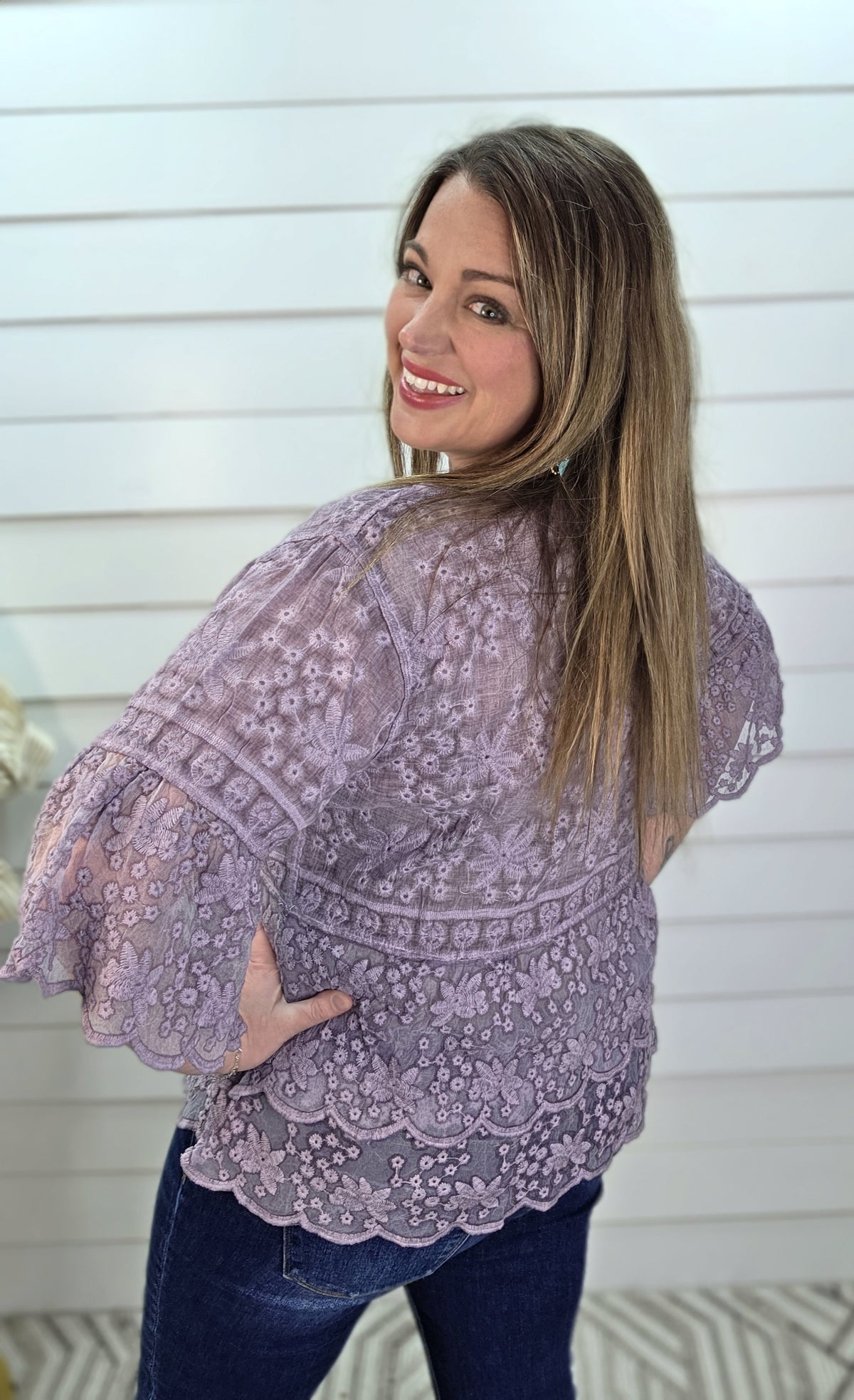 PURPLE MINERAL WASH CROCHET LACE TOP