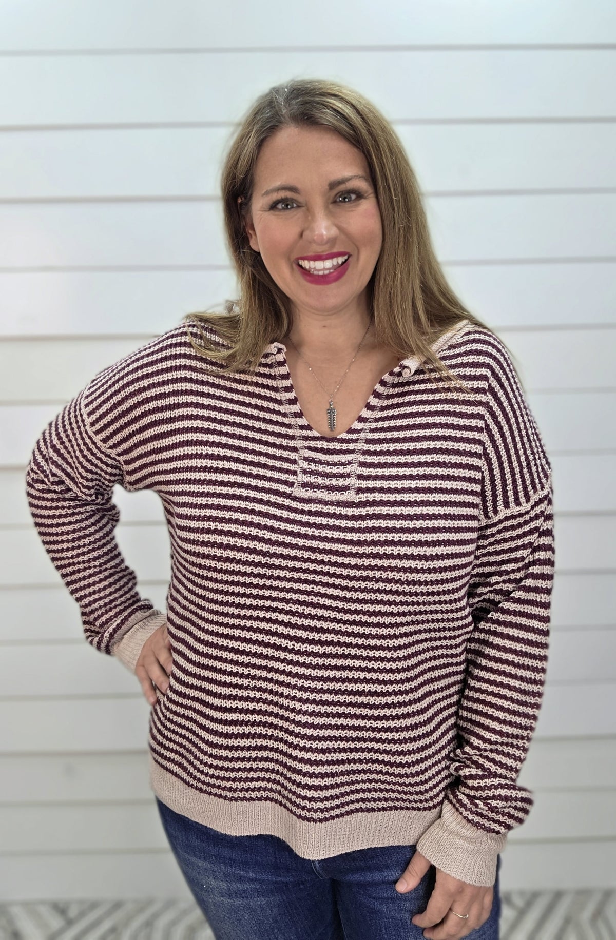 PLUM Y Slit Neck, Patch With Stitch Detailed, Waffle KNIT SWEATER