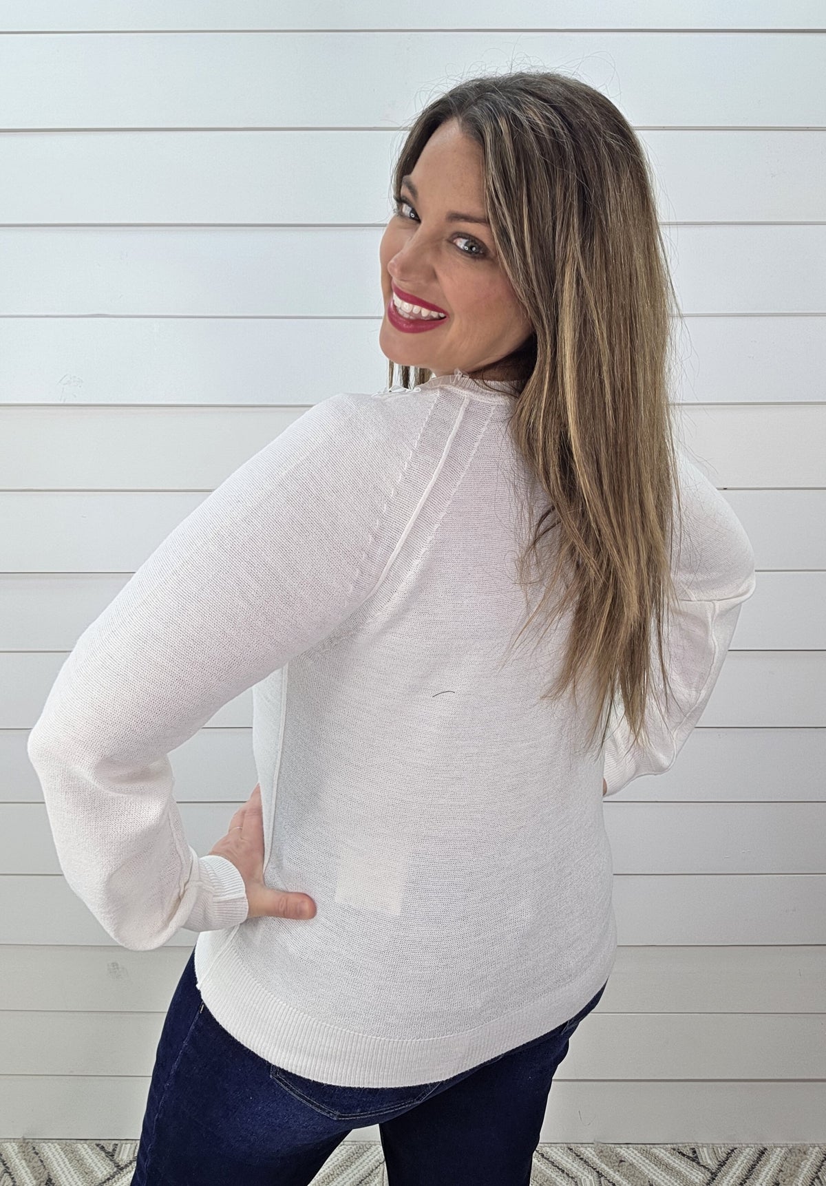 IVORY HENLEY LIGHT WEIGHT SWEATER PULLOVER