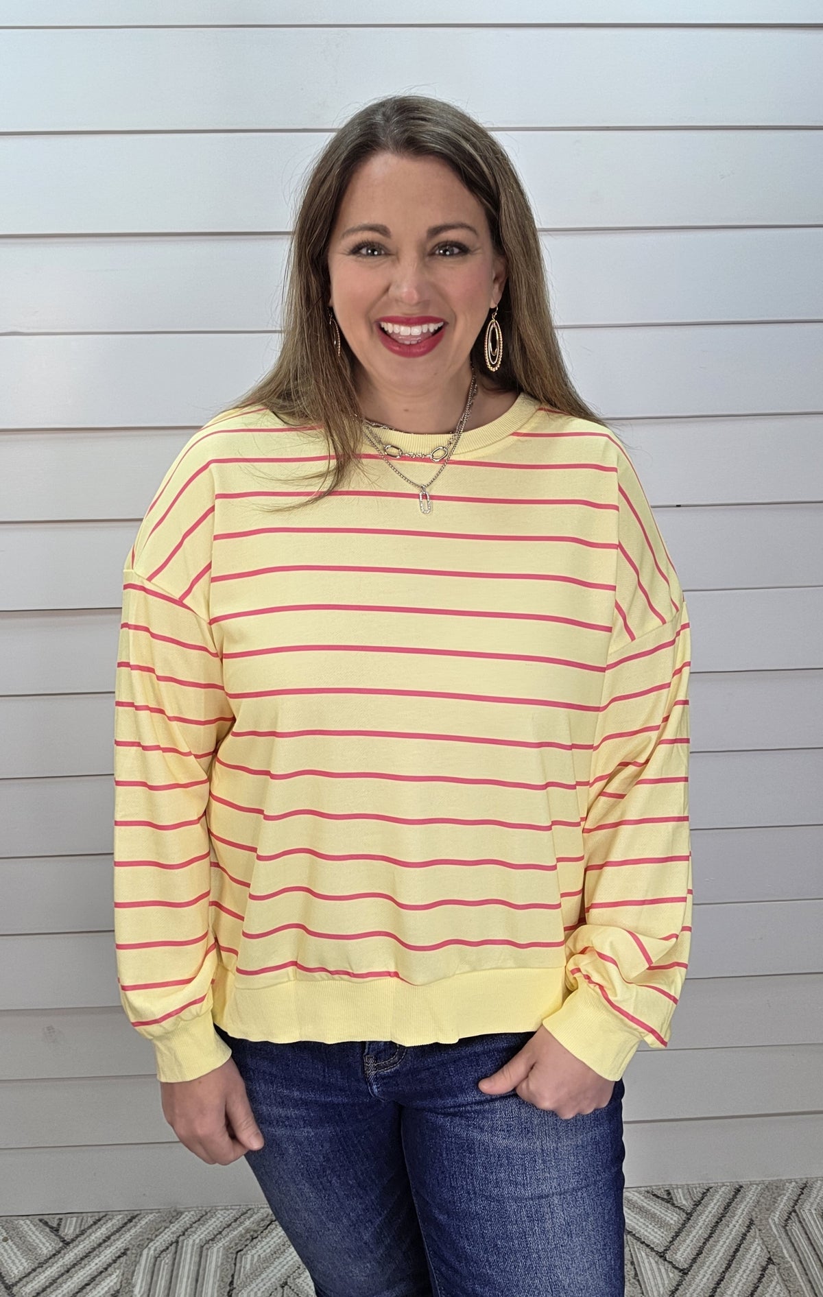 YELLOW/PINK STRIPED OPEN BACK TOP