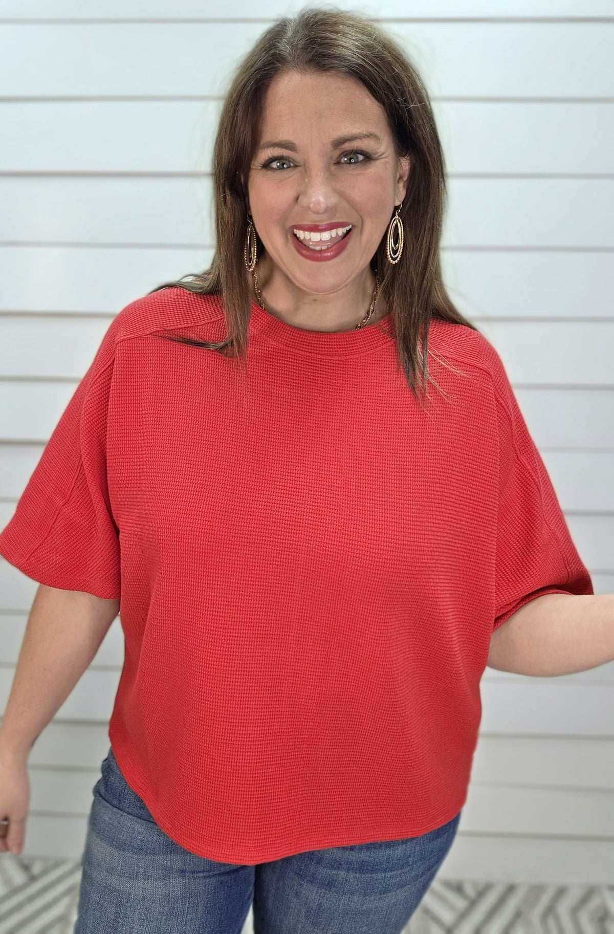 RUBY DOUBLE KNIT TEXTURED HALF SLEEVE KNIT TOP