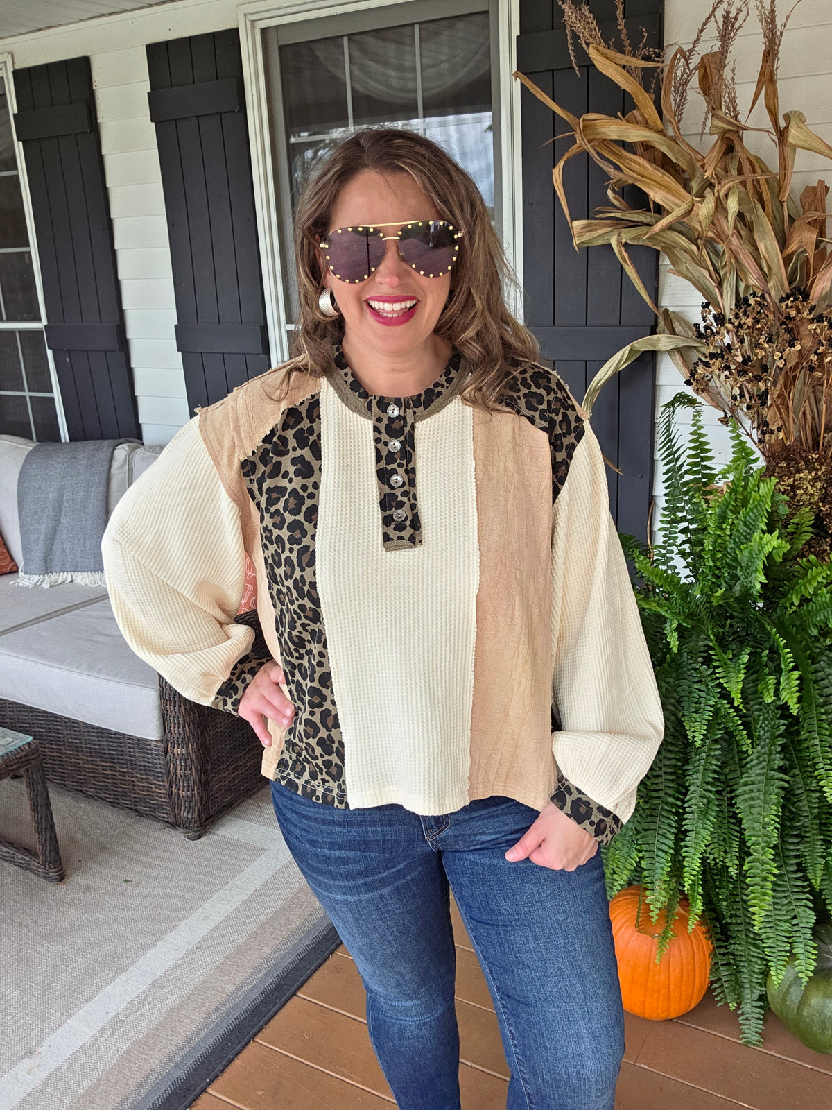 POL CREAM/ANIMAL CONTRAST OVERSIZED TOP