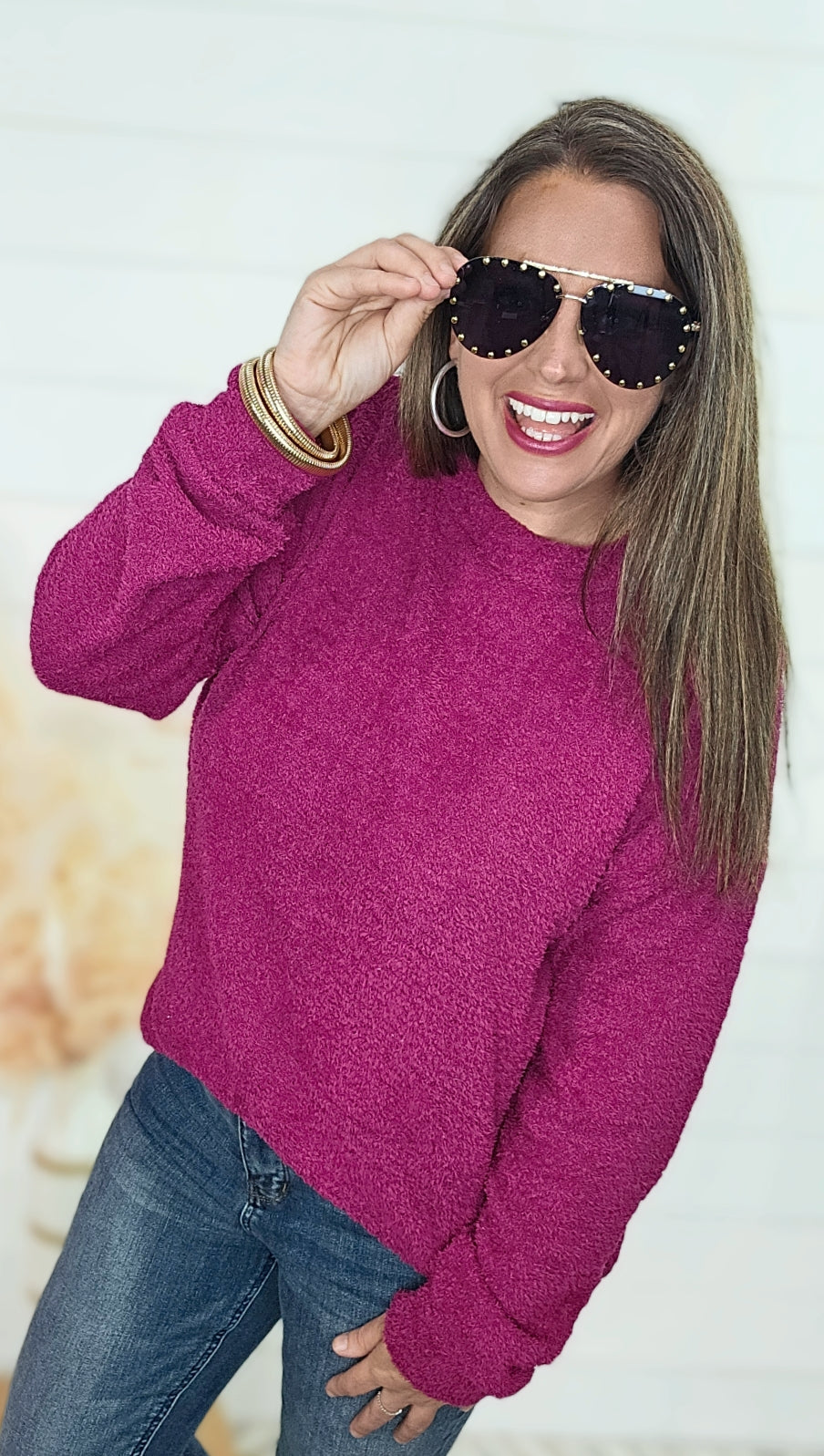 MAGENTA PLUSH PULLOVER KNIT TOP