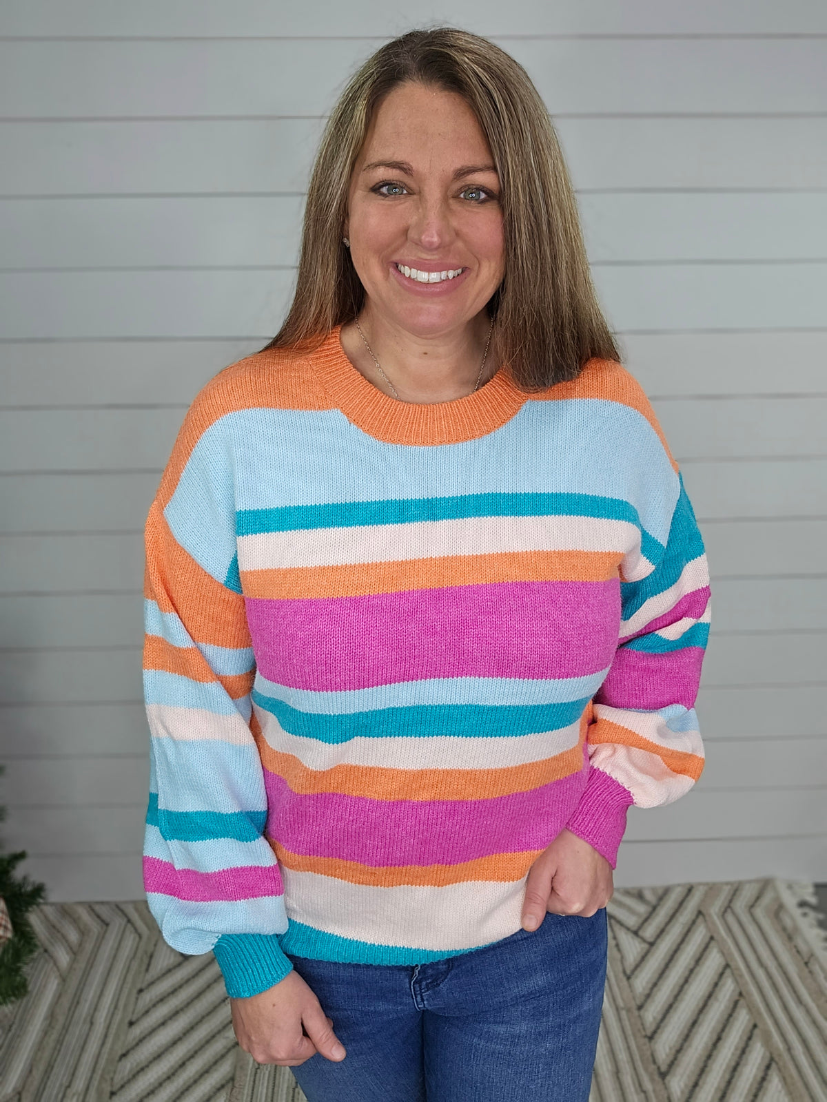 BRIGHT MULTI COLOR STRIPED SWEATER