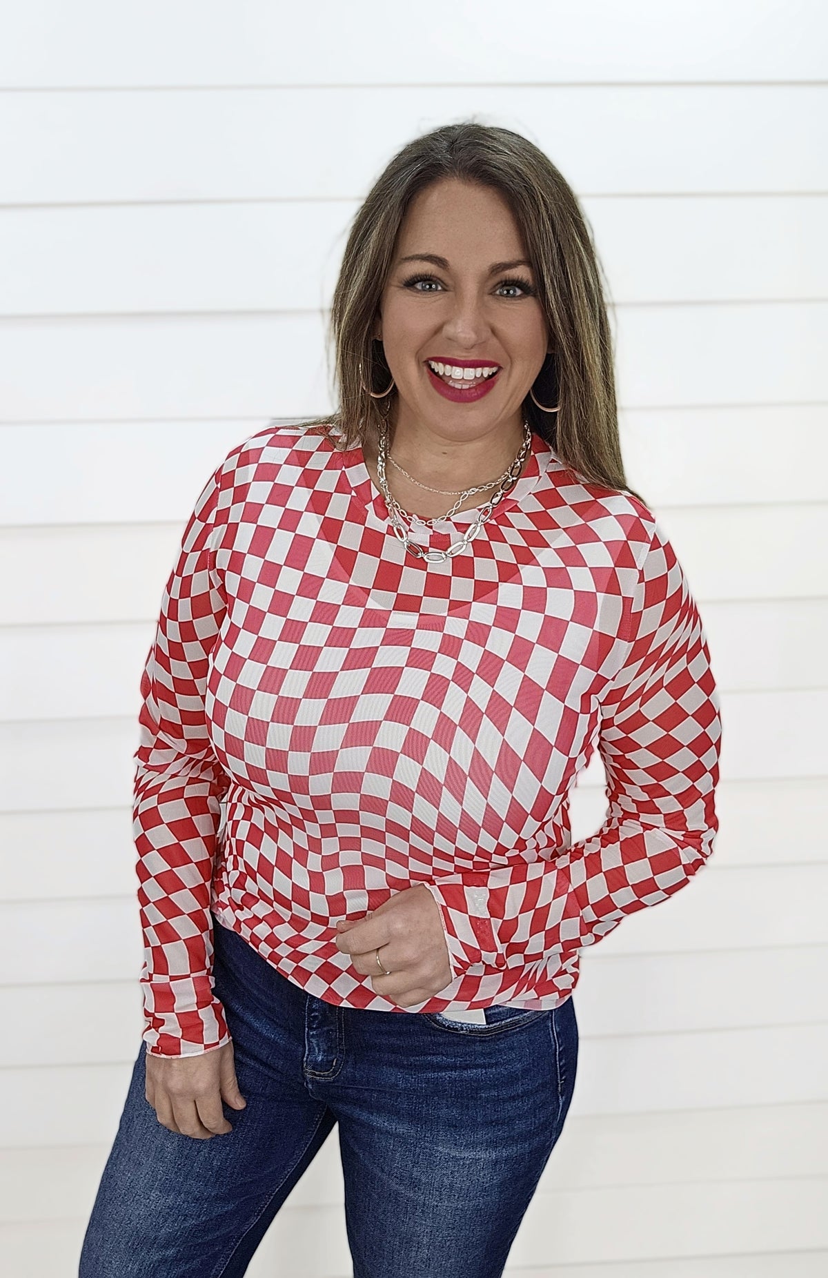 PINK CHECKERED MESH TOP