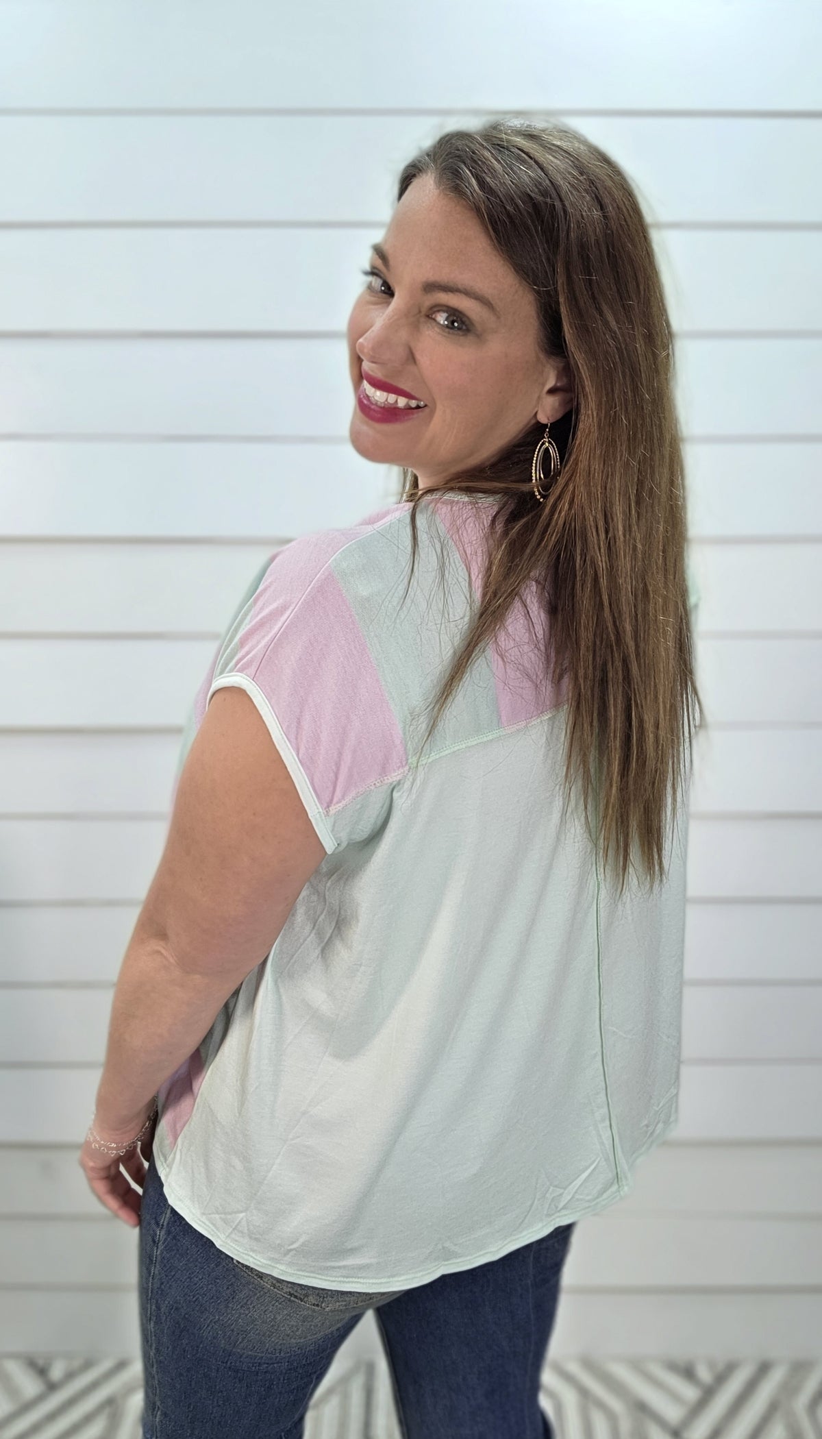 BLUSH/MINT LOOSE FIT BOLD STRIPED KNIT TOP