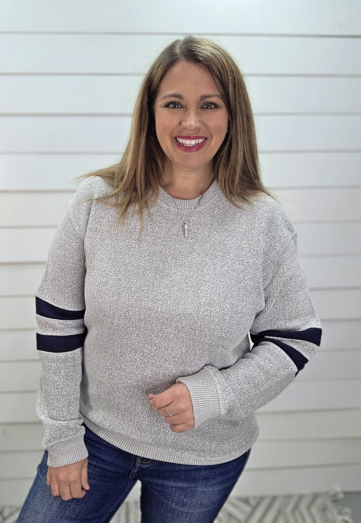 SALT AND PEPPER Nantucket Crewneck Pullover With Sleeve Stripes