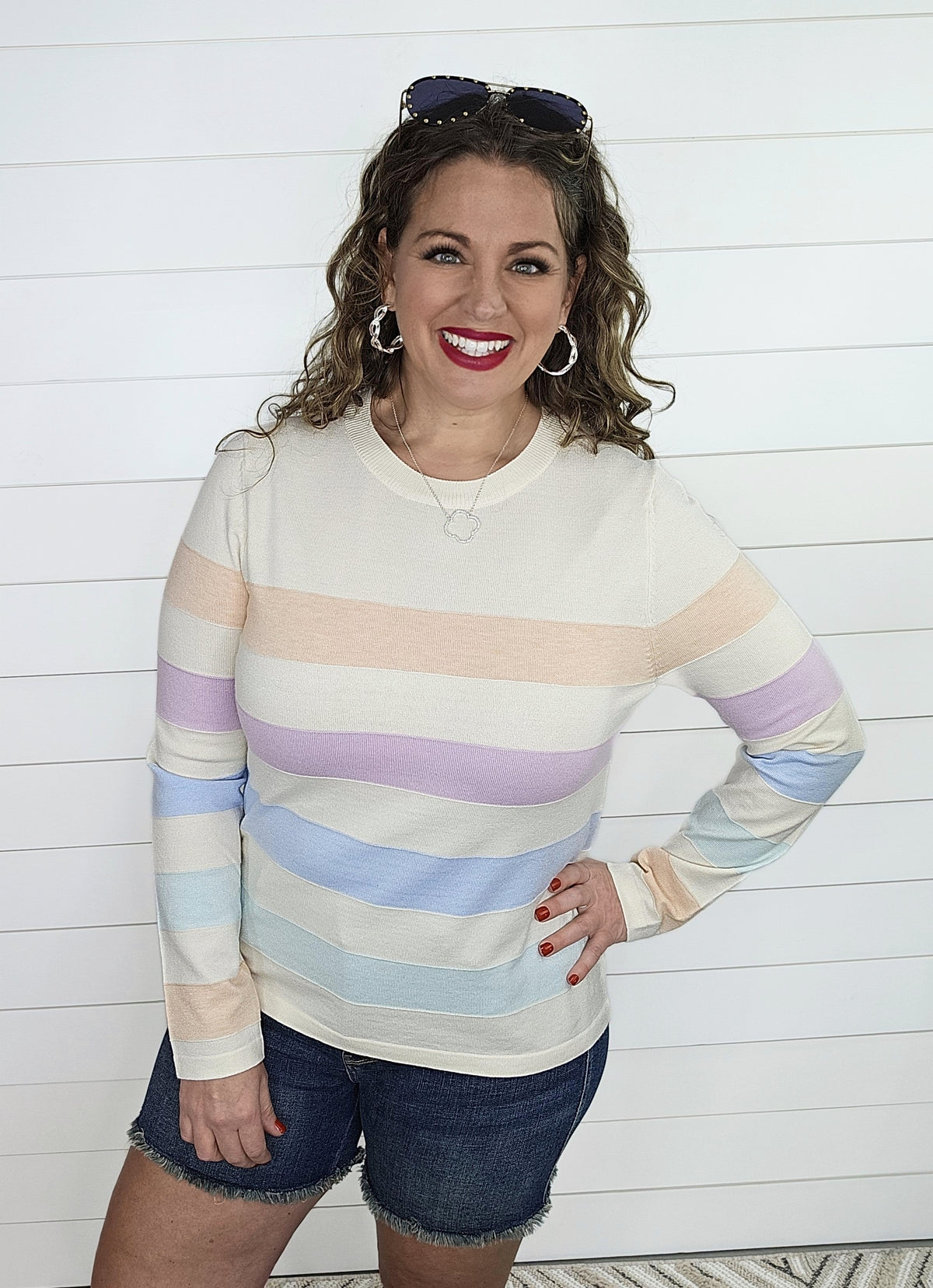 OATMEAL PASTEL STRIPED KNIT TOP