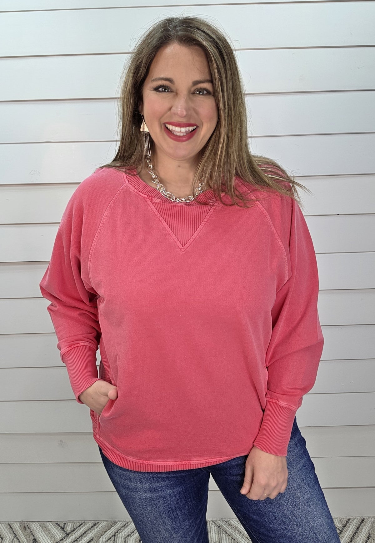 DARK RED FRENCH TERRY PULLOVER WITH POCKETS