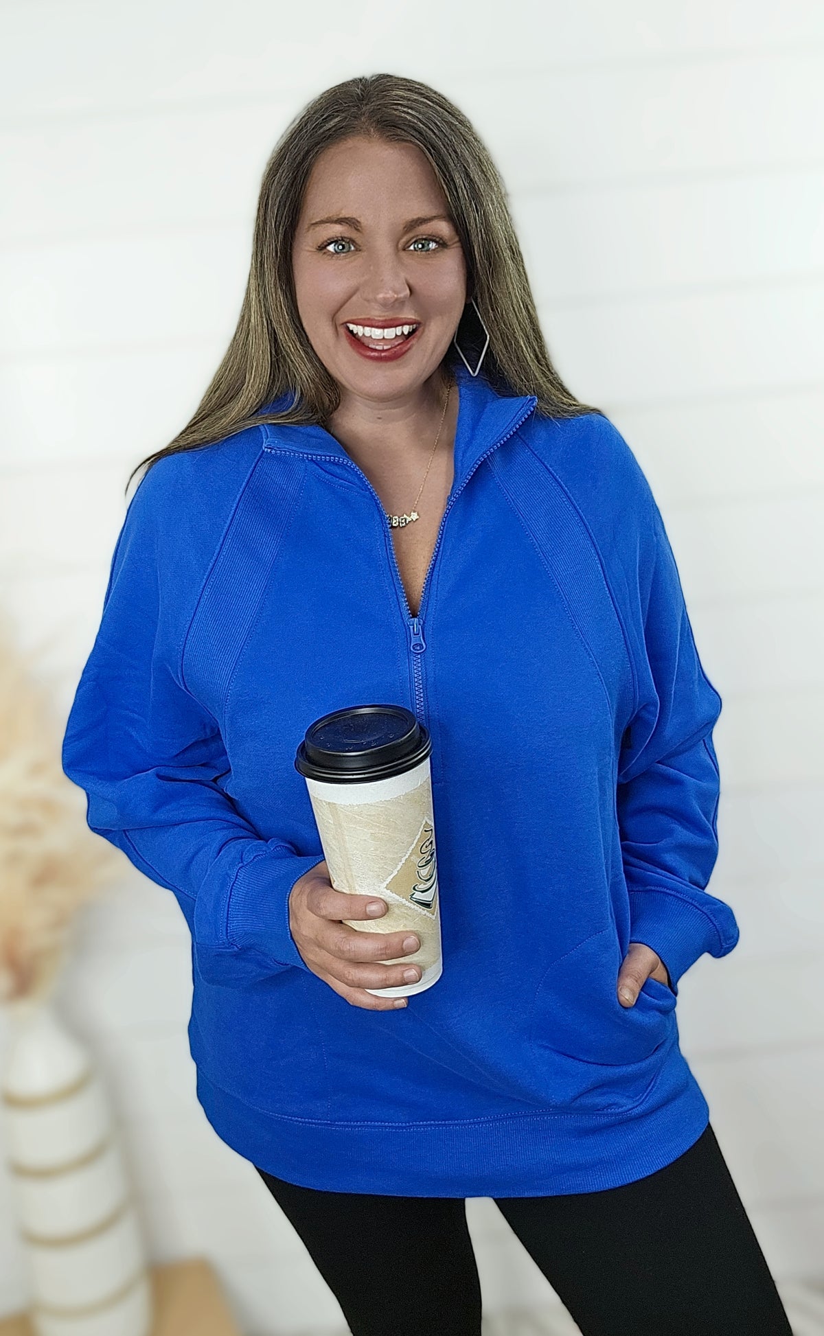 ROYAL BLUE QUATER ZIP PULLOVER WITH SIDE POCKETS