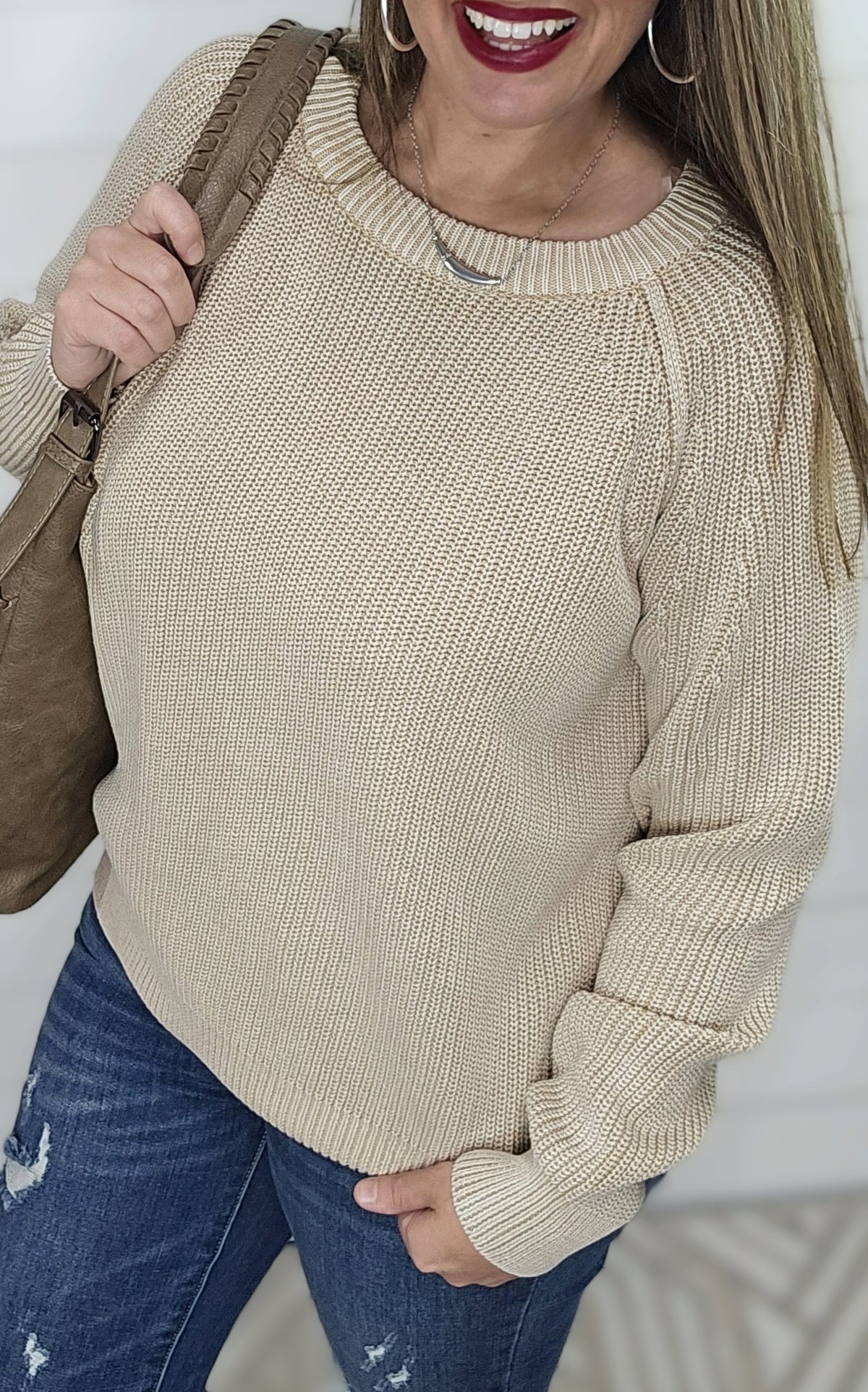 TAUPE MINERAL WASH KNIT SWEATER