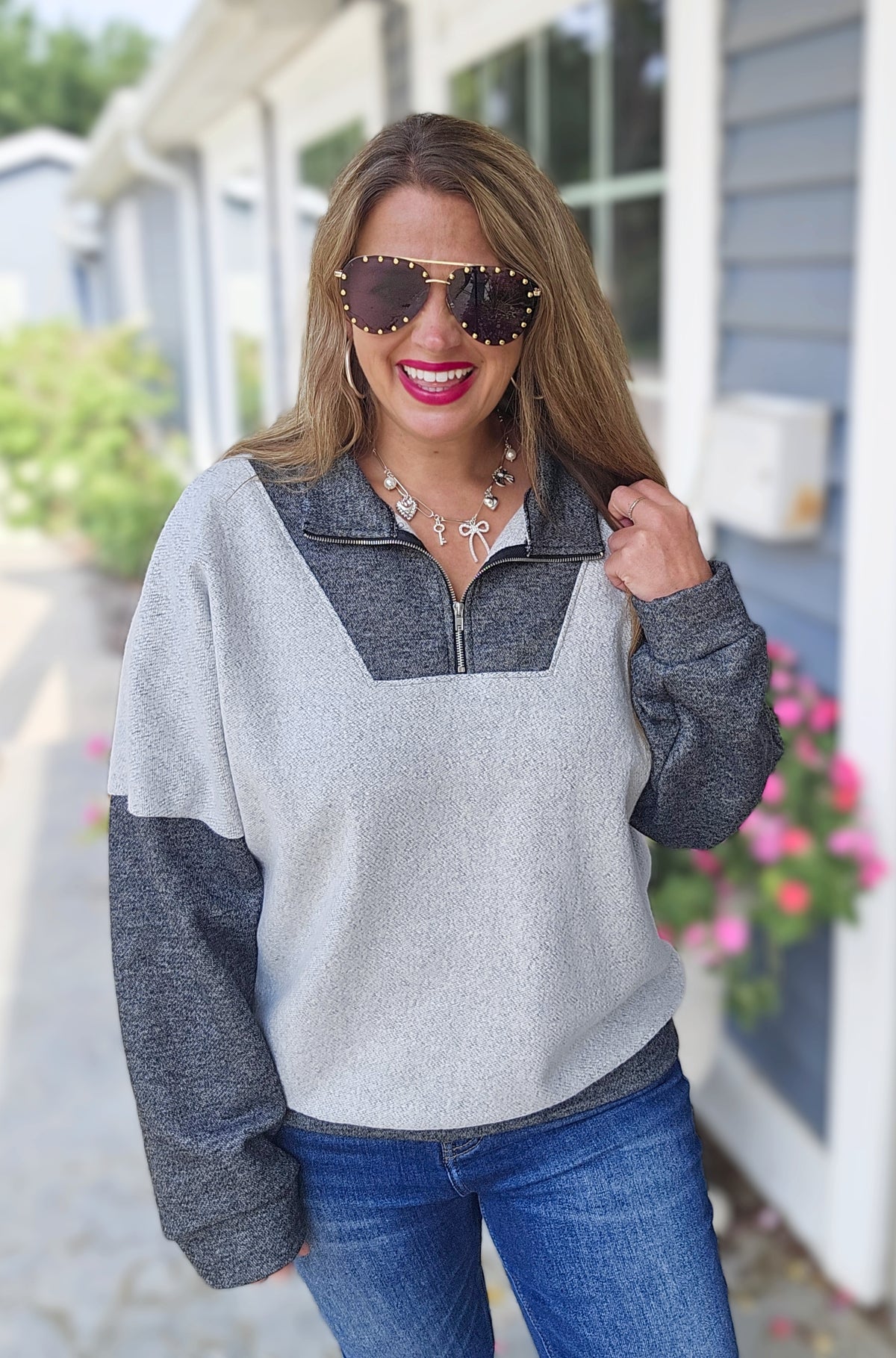 CHARCOAL/GREY BRUSHED QUARTER ZIP PULLOVER