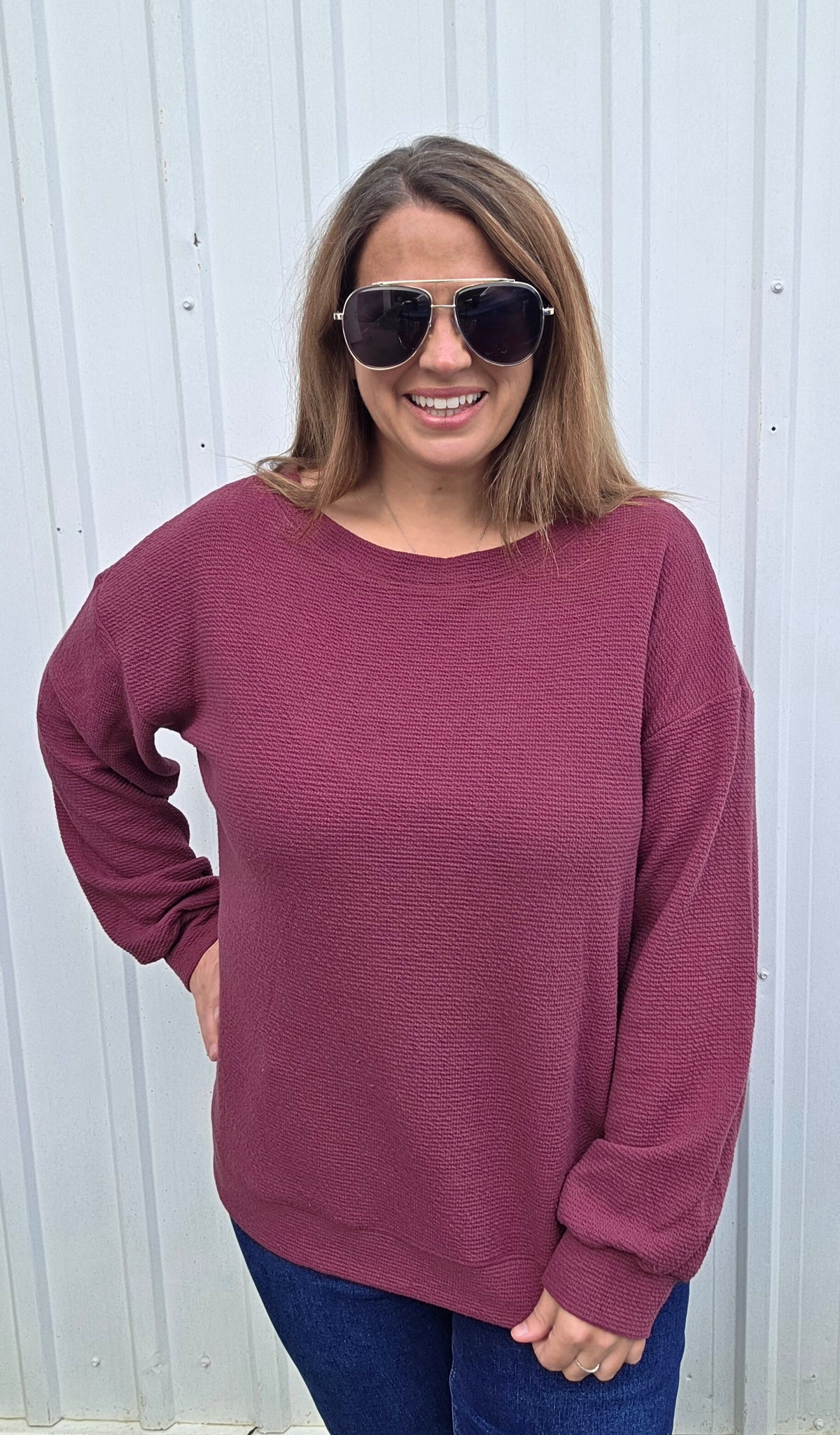 Wine Cloud Fabric Boat Neck Knit Top