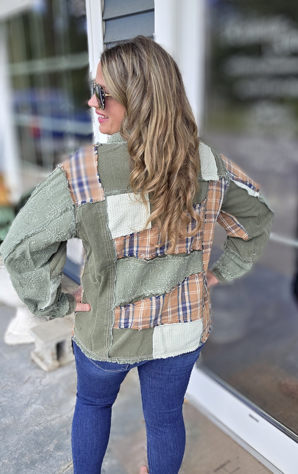 POL OLIVE/MUSTARD PLAID BUTTON UP JACKET