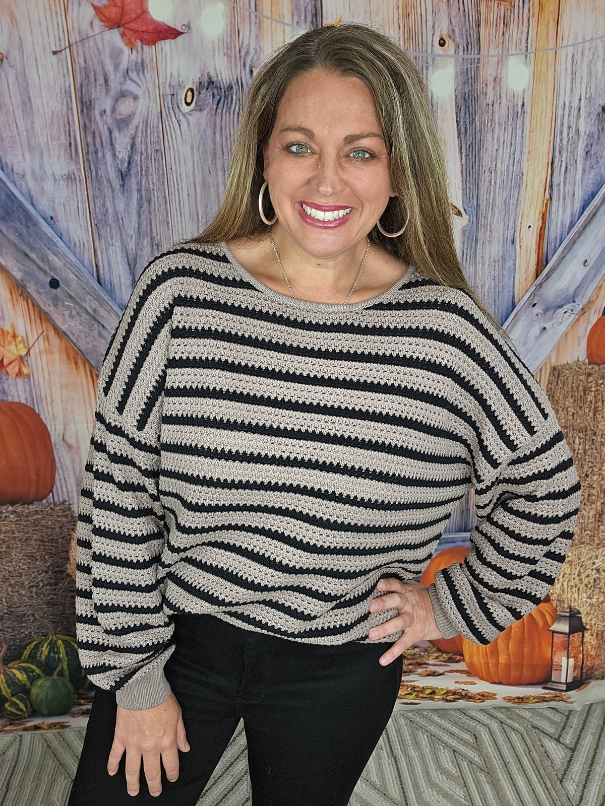 BROWN STRIPED COTTON SWEATER