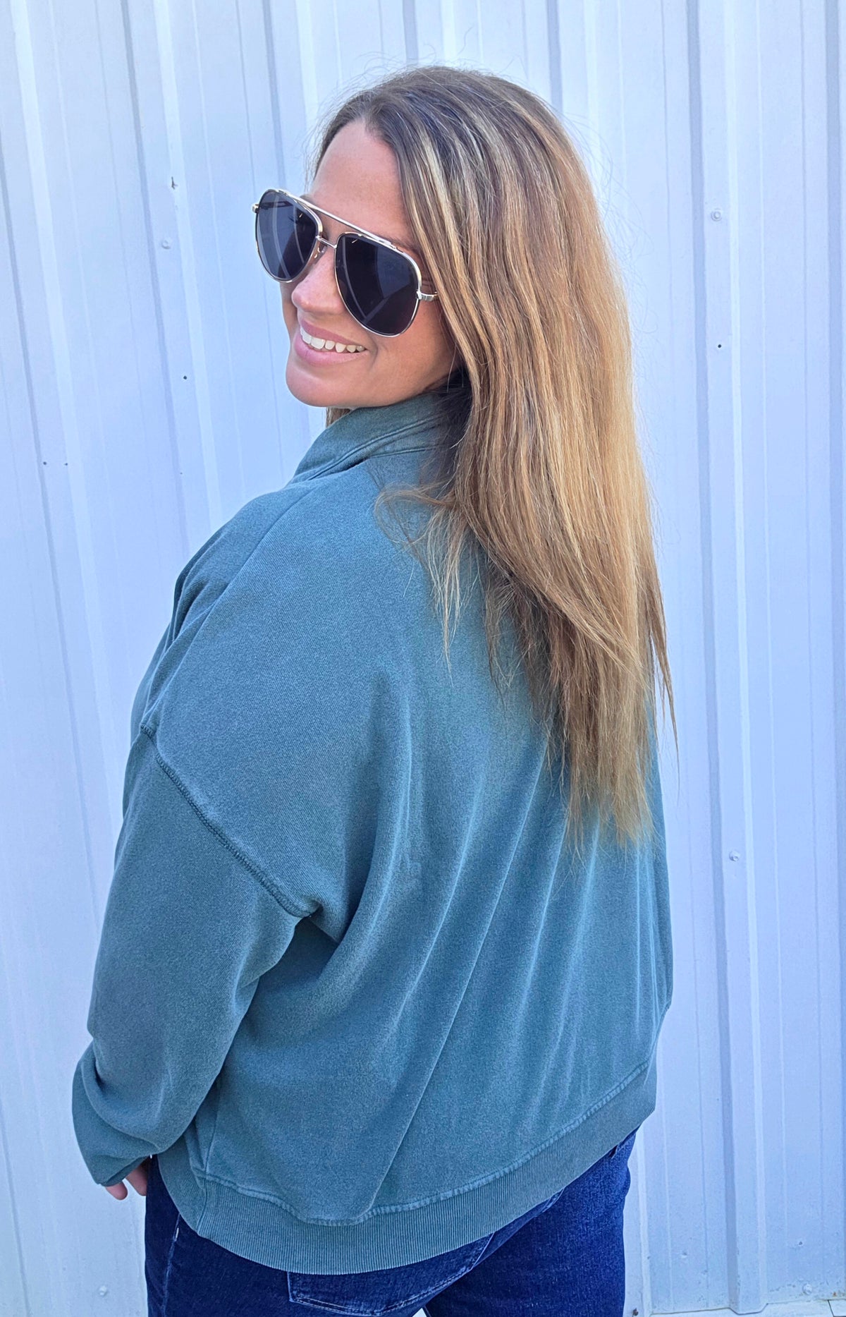 Dark Green Ultra Soft Mineral Wash Half Button Pullover