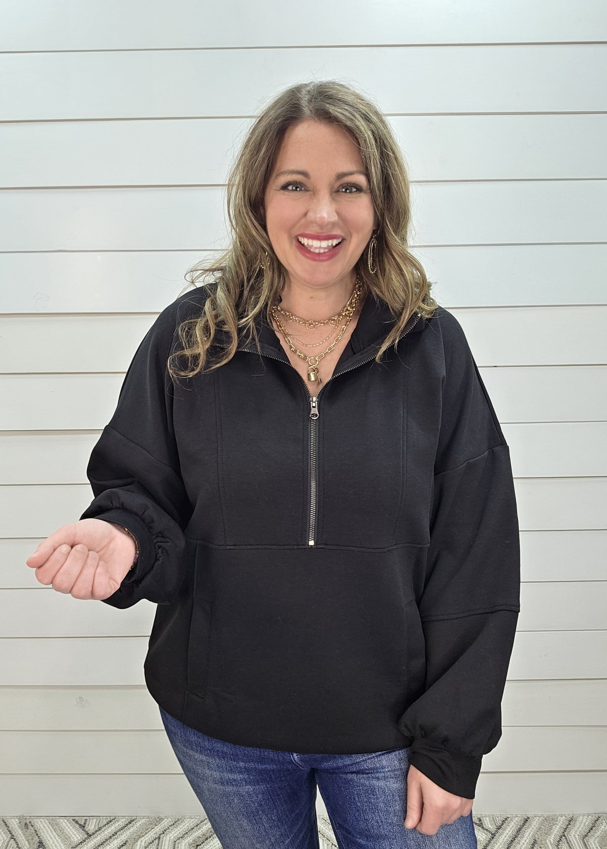 BLACK SCUBA HALF ZIP PULLOVER W/ KANGAROO POCKET