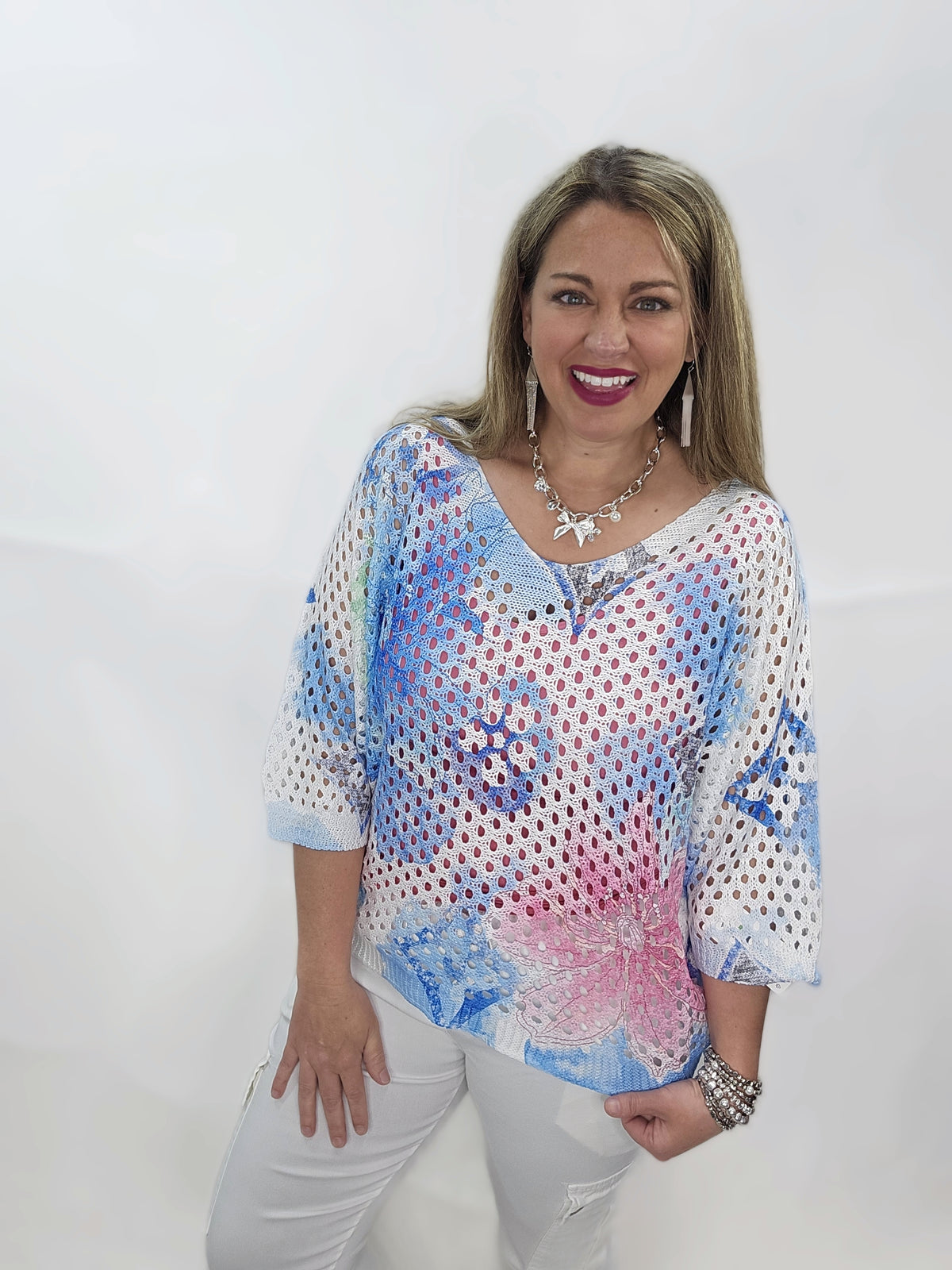 Pastel Lily V Mesh Knit: Blue