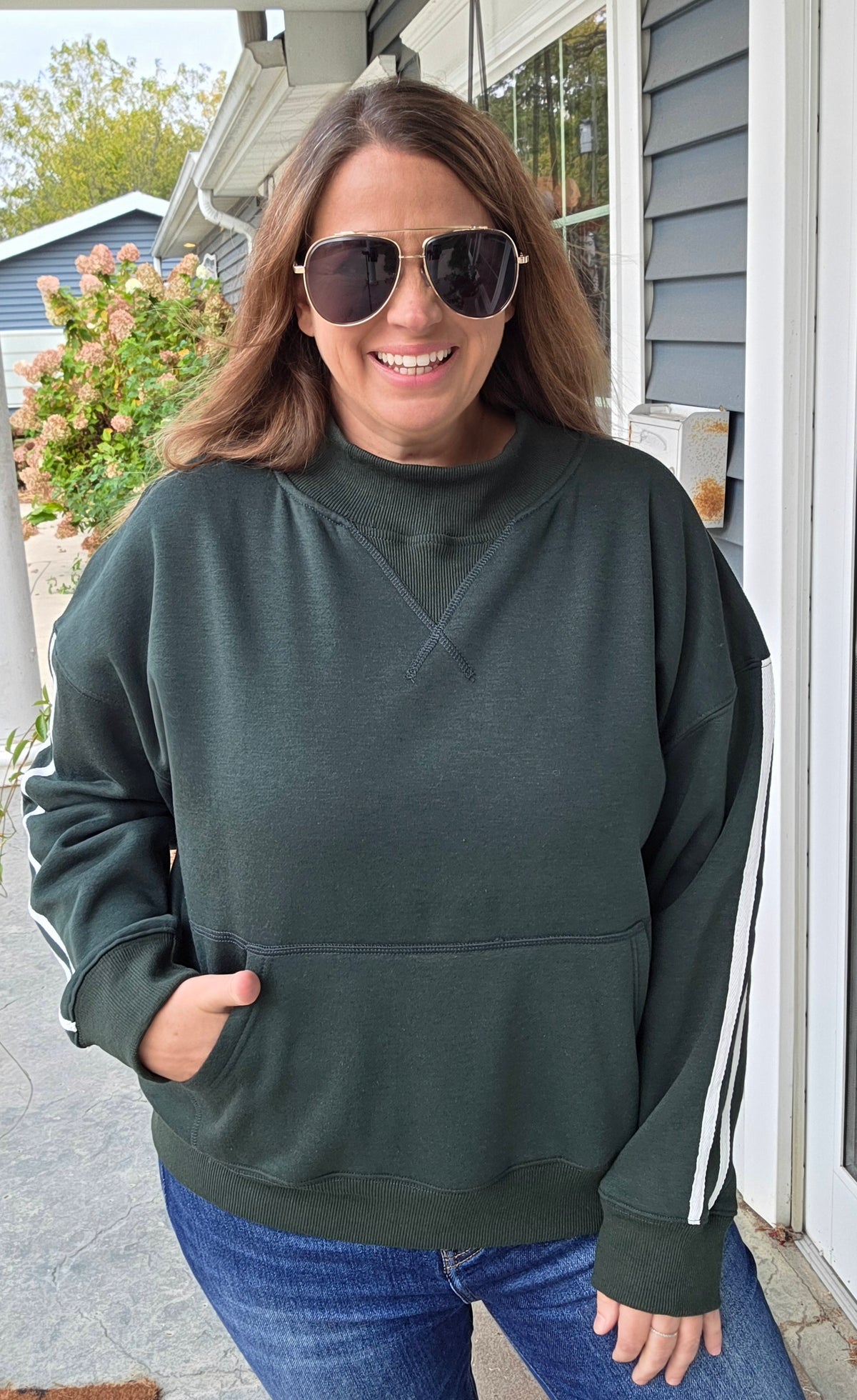 HUNTER GREEN VARSITY STRIPED PULLOVER