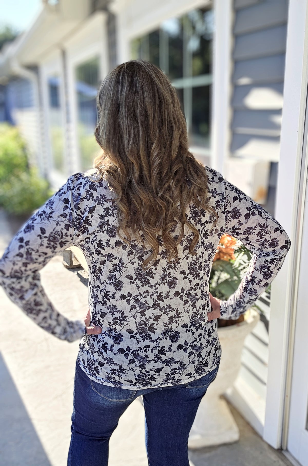 SHIRLEY AND STONE BLACK AND WHITE FLORAL MESH TOP