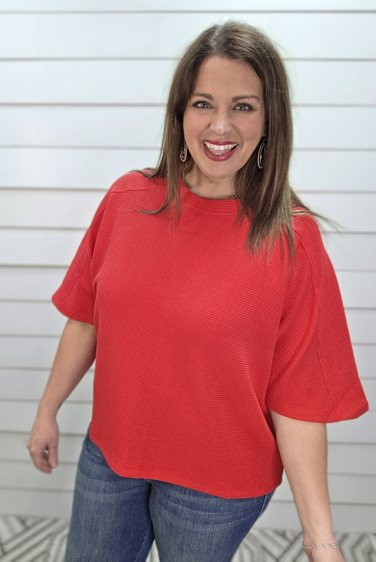 RUBY DOUBLE KNIT TEXTURED HALF SLEEVE KNIT TOP