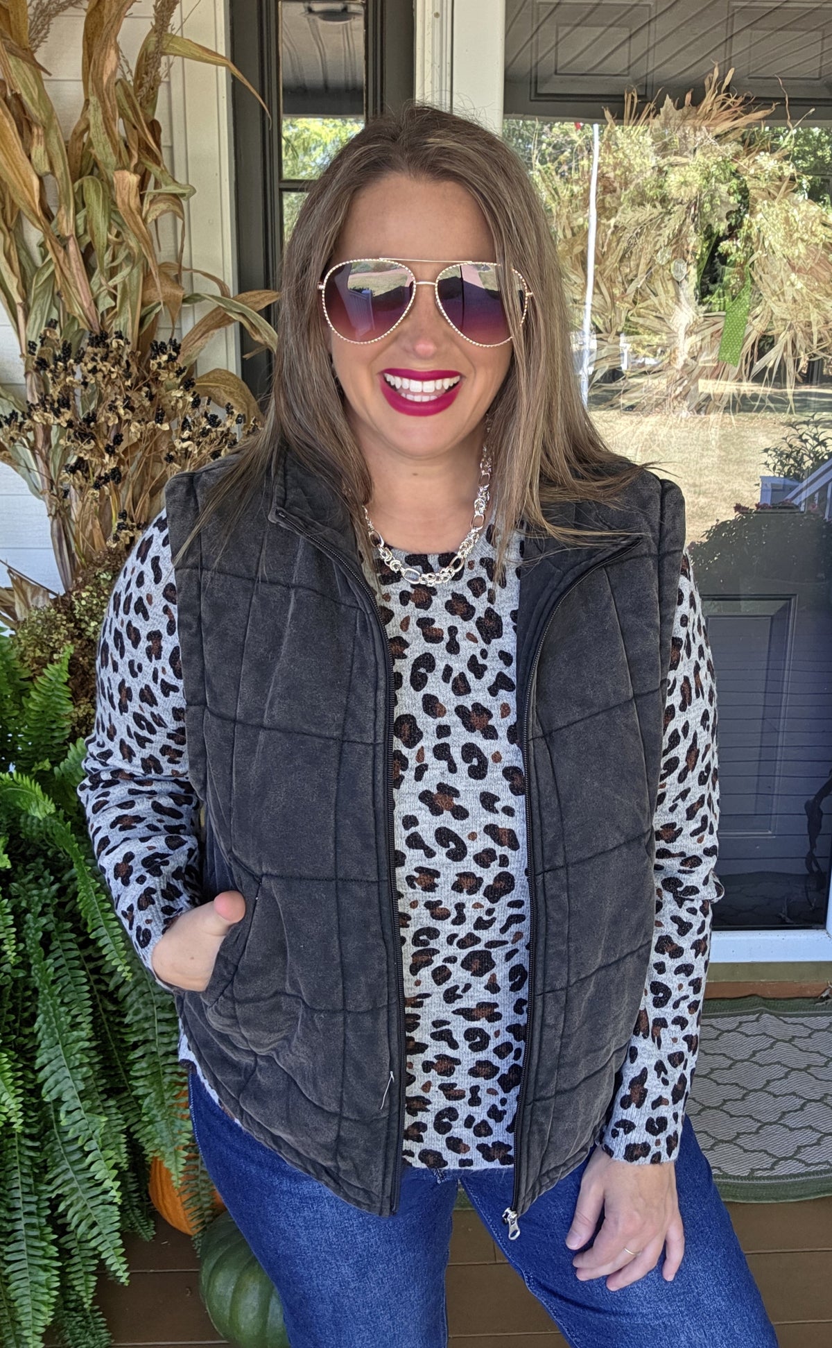 GREY LEOPARD PULLOVER LIGHT WEIGHT SWEATER