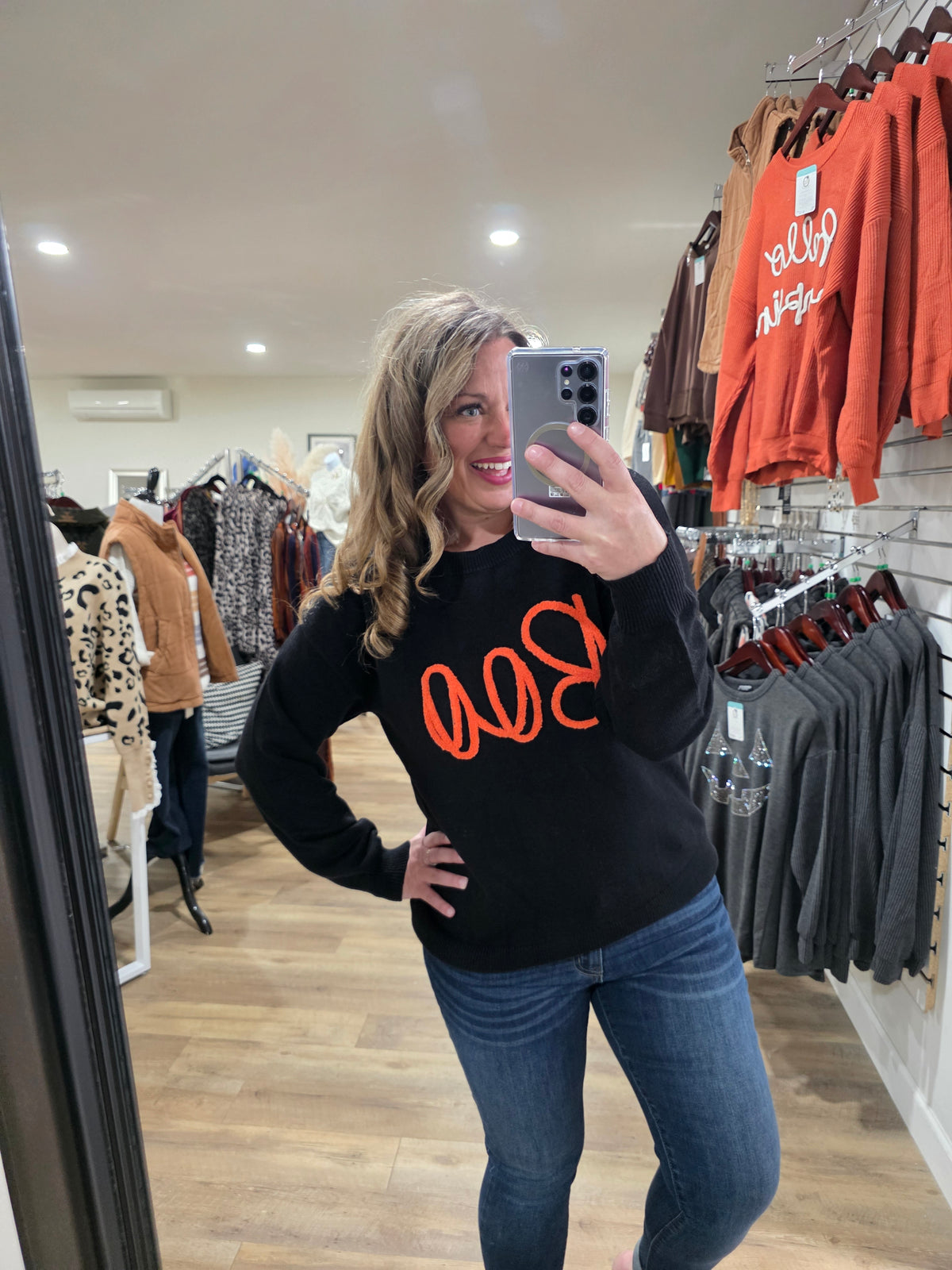 BLACK "BOO" KNIT SWEATER