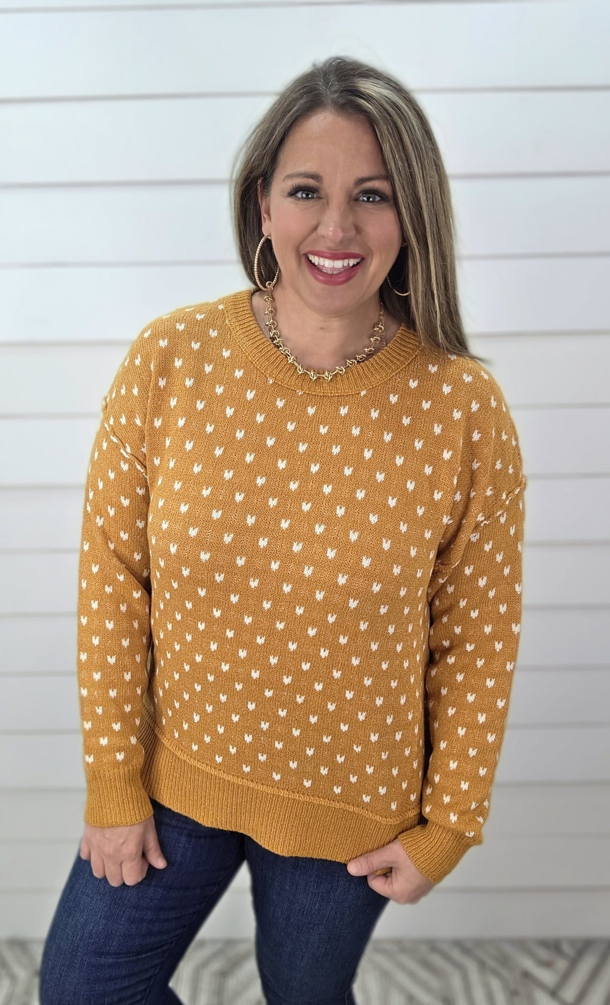 MUSTARD DOT KNIT PULLOVER SWEATER