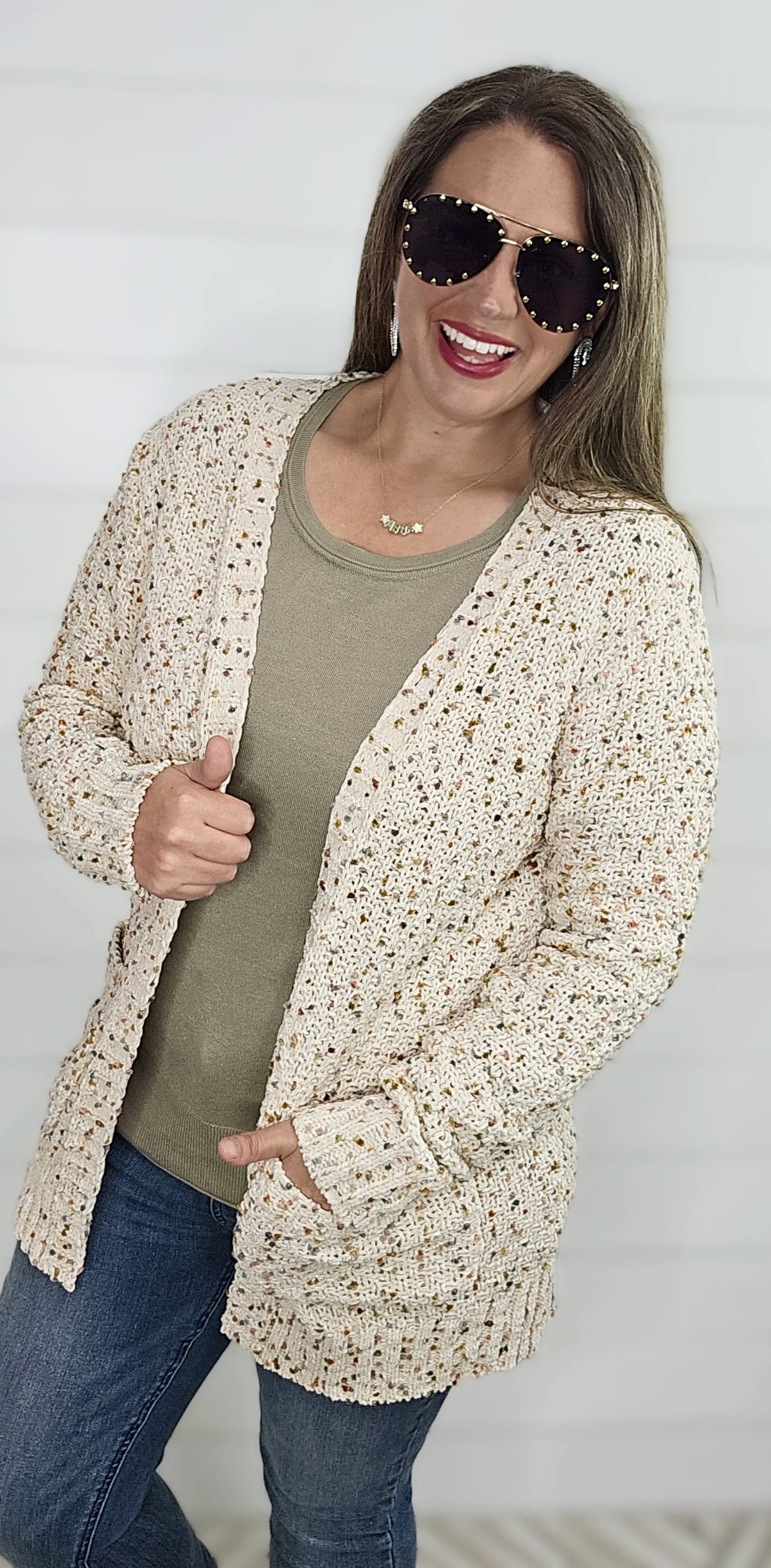 CREAM MULTI COLOR POPCORN CARDIGAN