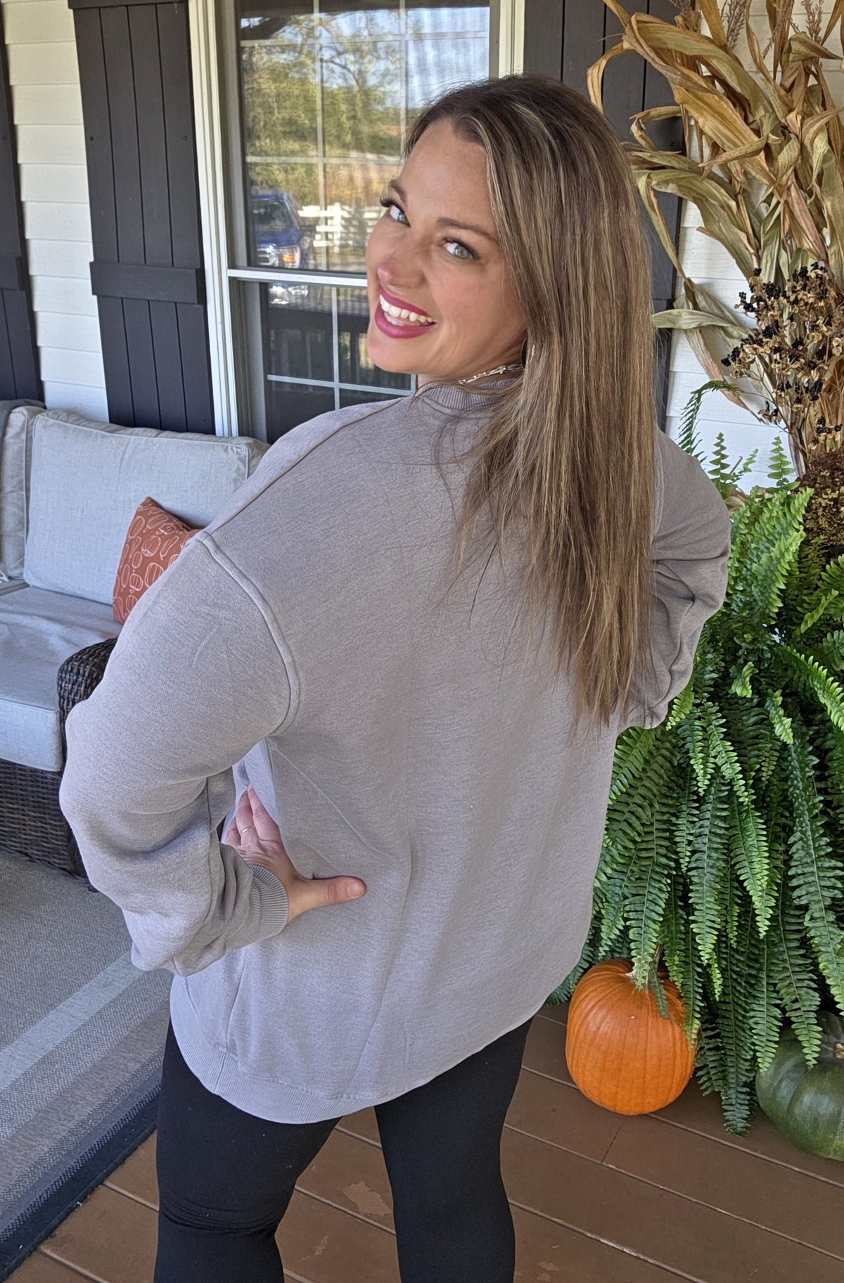 GREY MINERAL WASH PULLOVER W/ KANGAROO POCKET