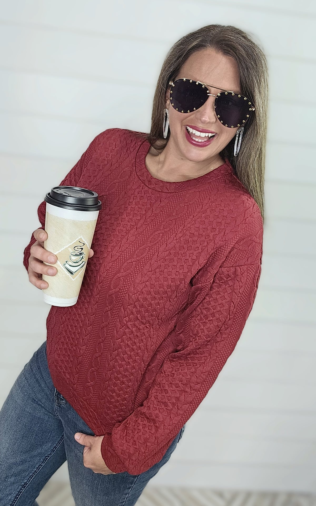 WINE TEXTURED PULLOVER