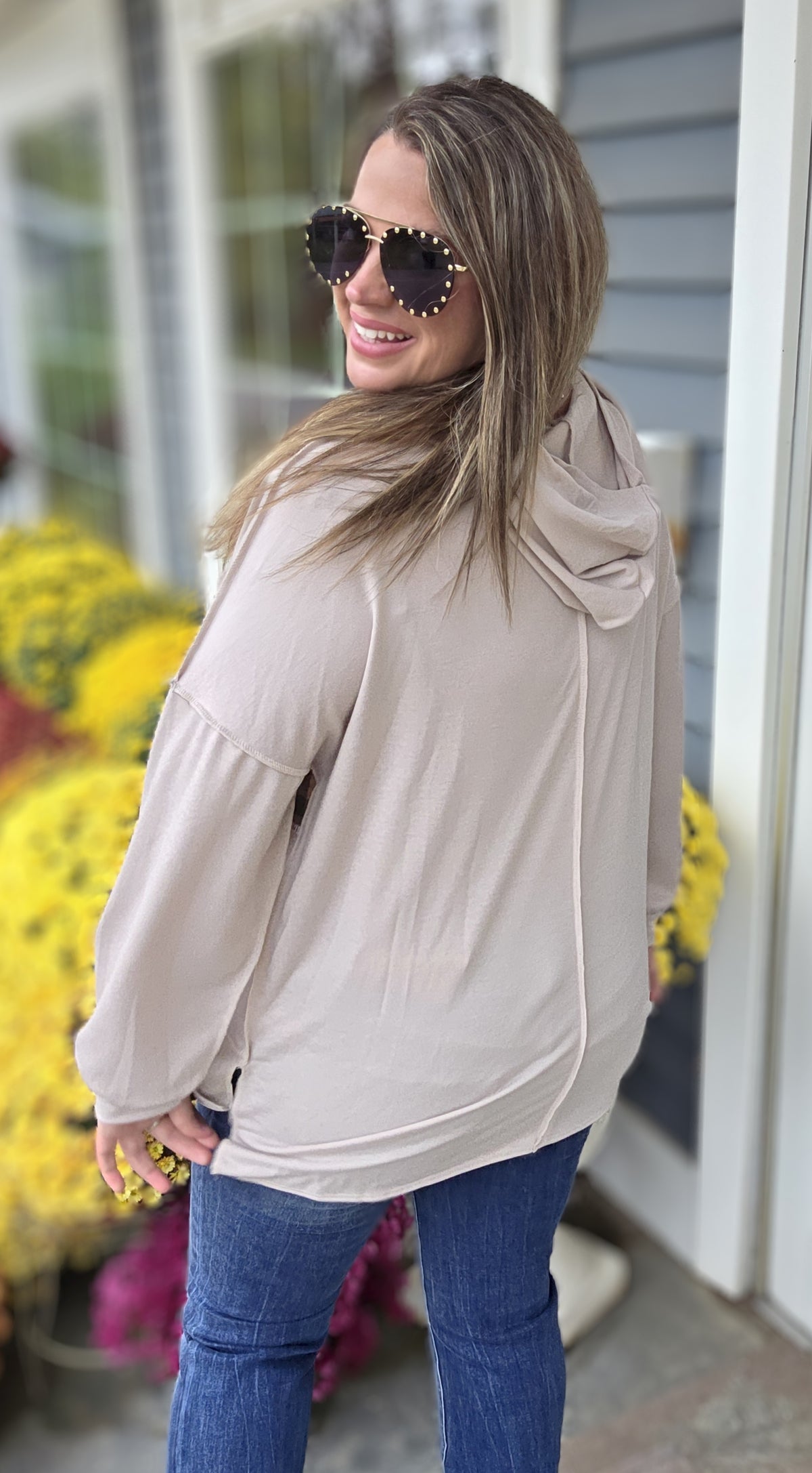 TAUPE PATCHWORK LIGHT WEIGHT FRENCH TERRY HOODIE