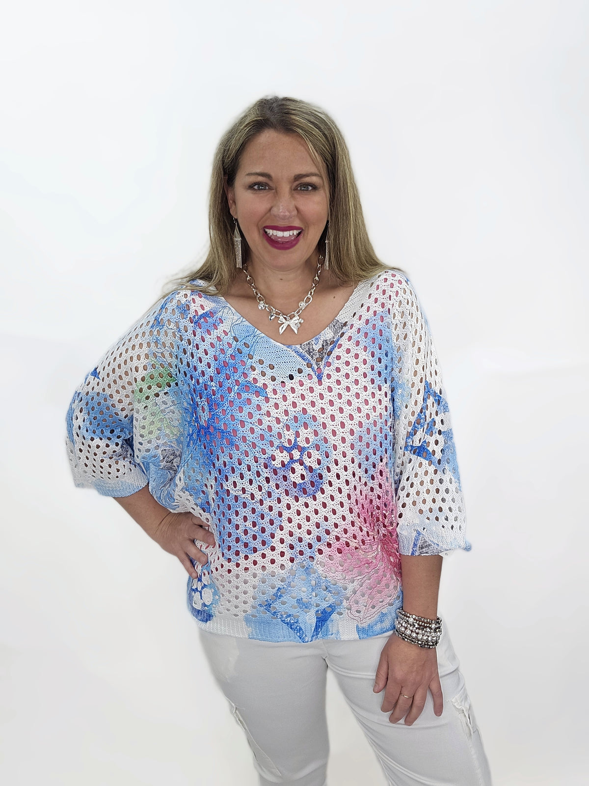 Pastel Lily V Mesh Knit: Blue