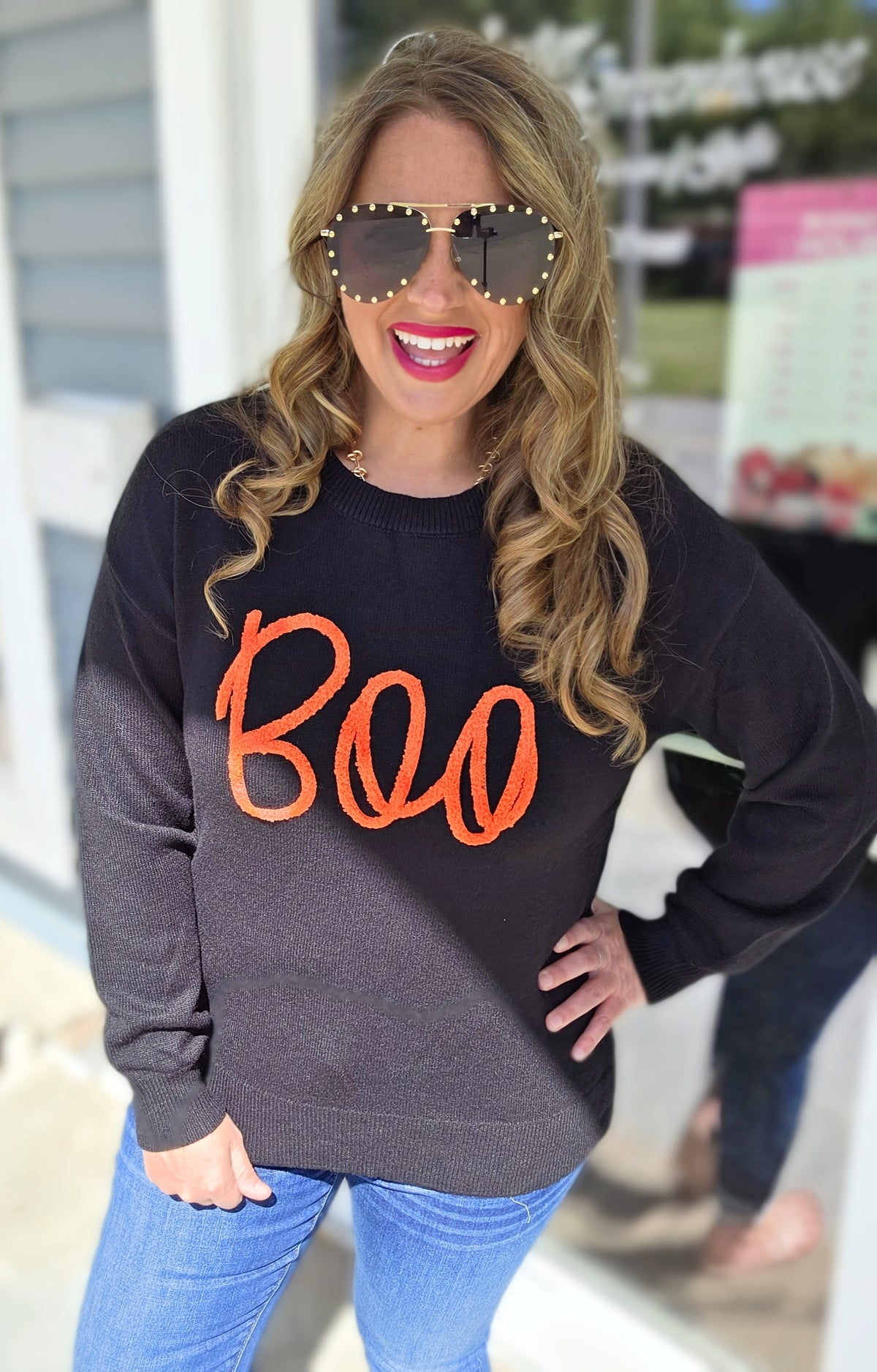BLACK "BOO" KNIT SWEATER