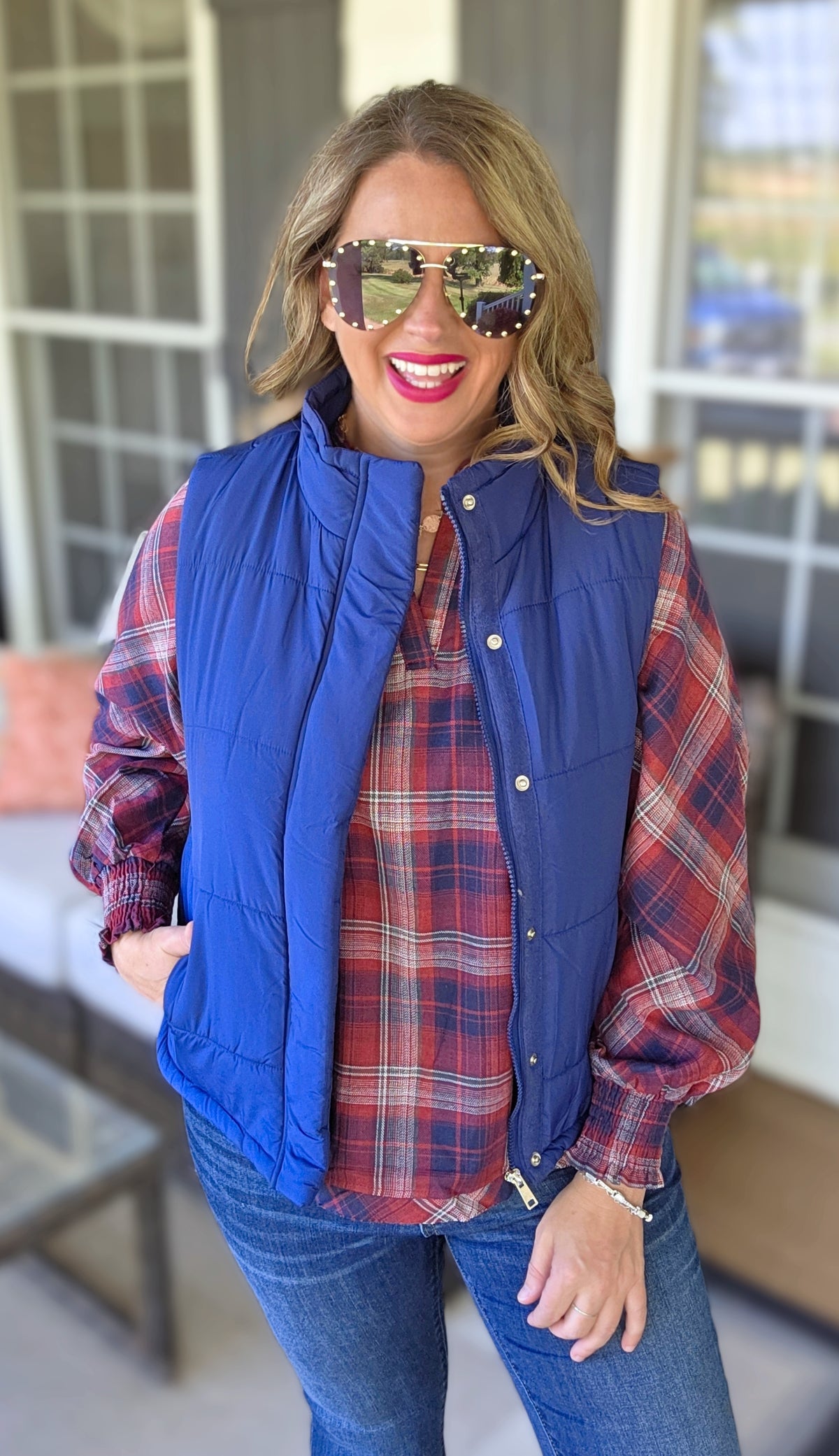 NAVY SNAP/ZIPPER PUFFER VEST