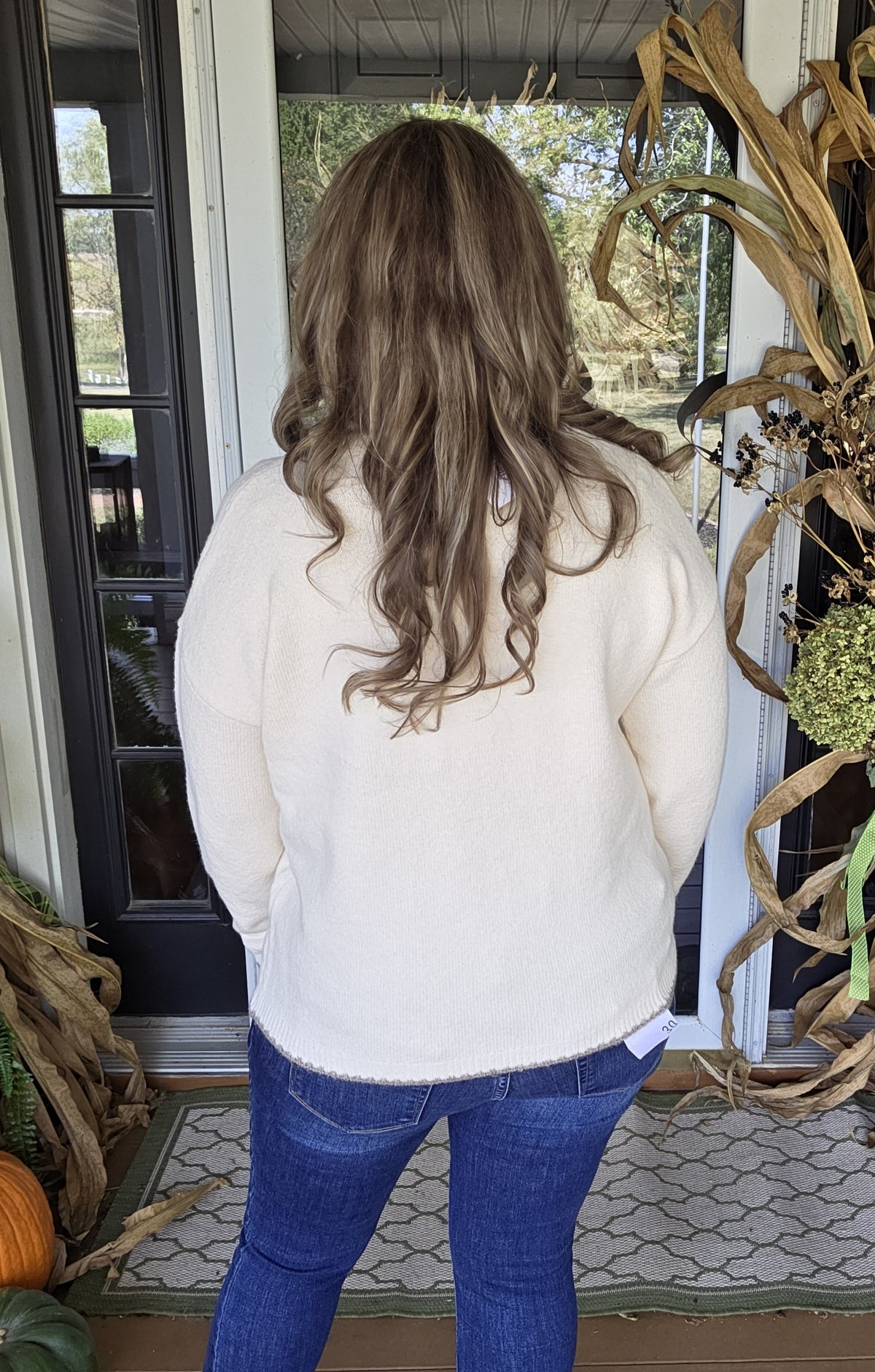 OATMEAL STITCH DETAIL DOUBLE POCKET PULLOVER SWEATER