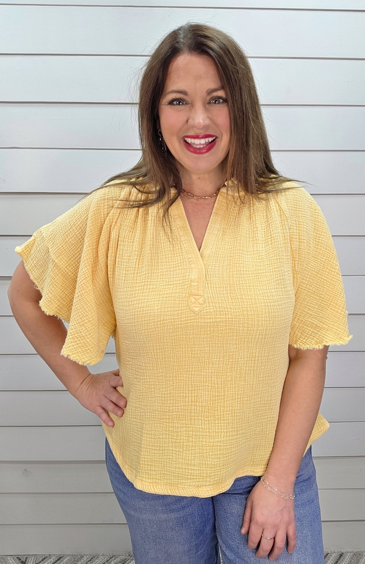 YELLOW COTTON GAUZE MINERAL WASH TOP