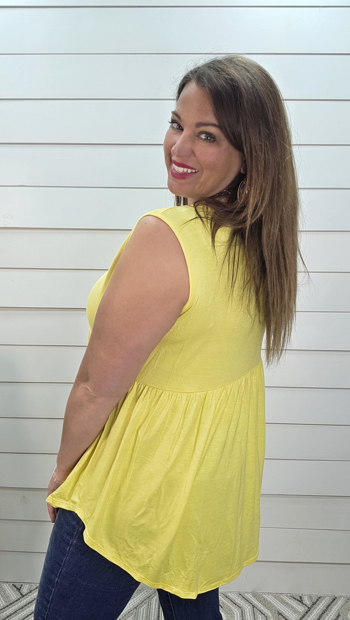 YELLOW BABYDOLL FAUX BUTTON KNIT TANK