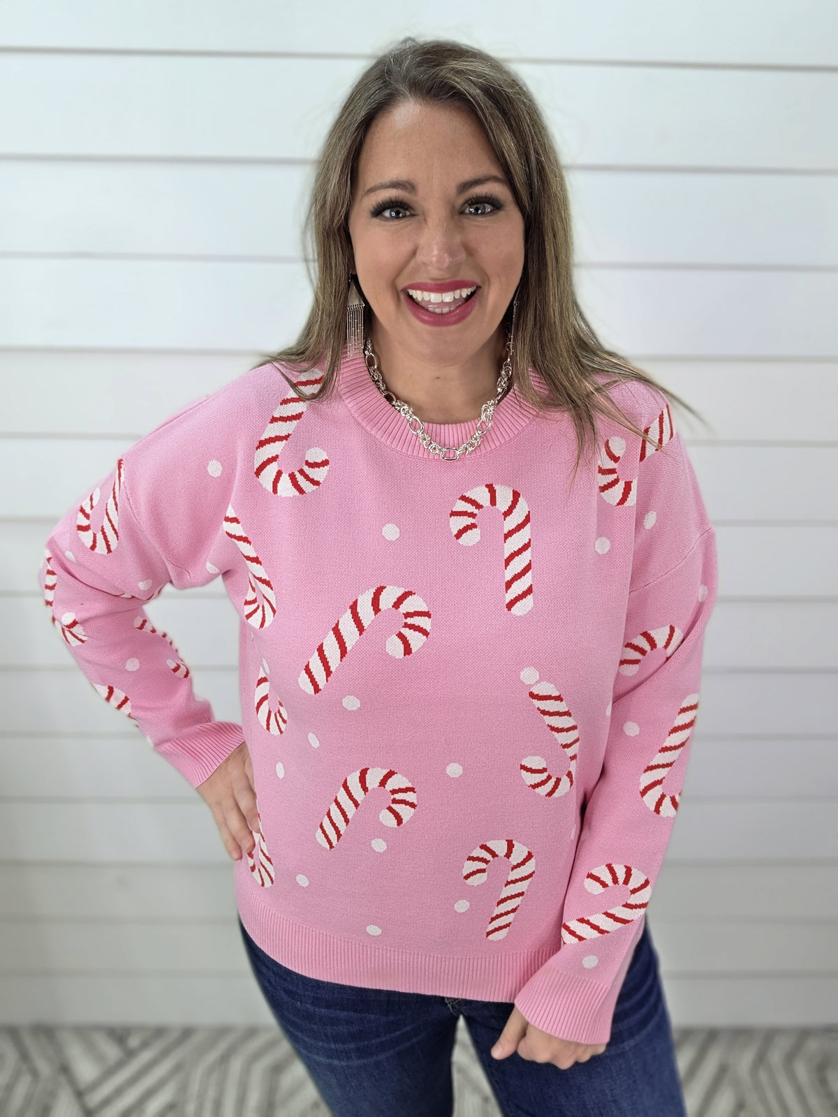 PINK CANDY CANE SWEATER